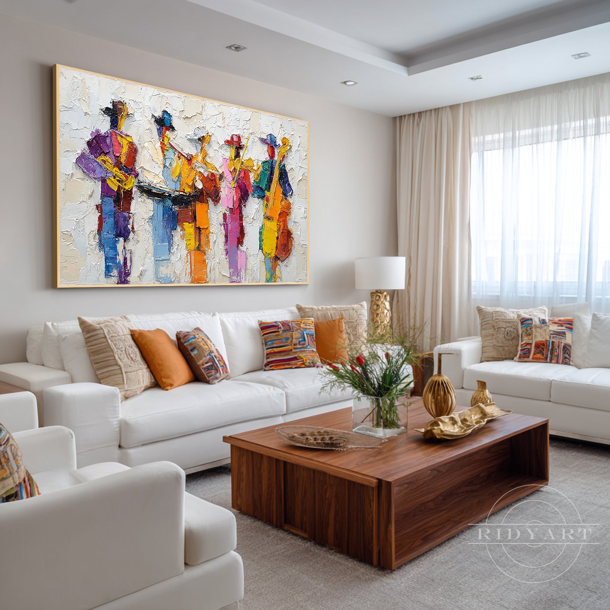 Abstract music wall art featuring a jazz band