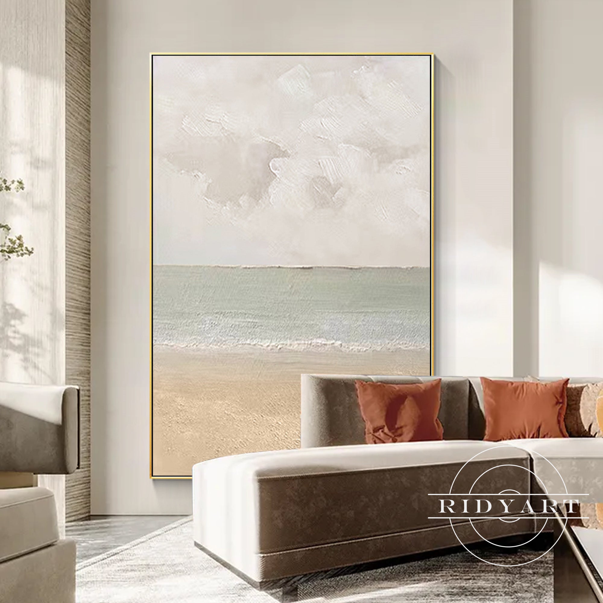 Modern beige wall art inspired by sea and shoreline