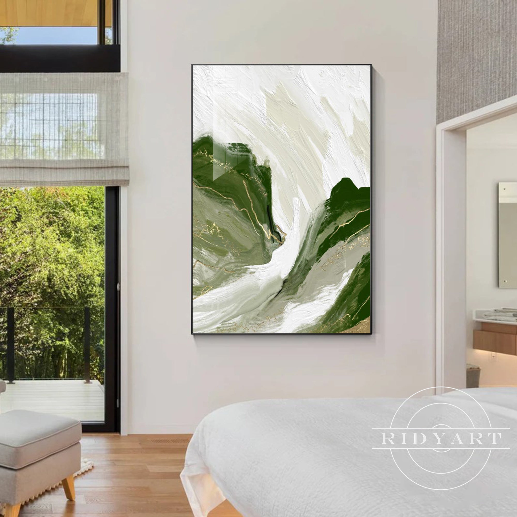 Large canvas painting in green tones for modern decor