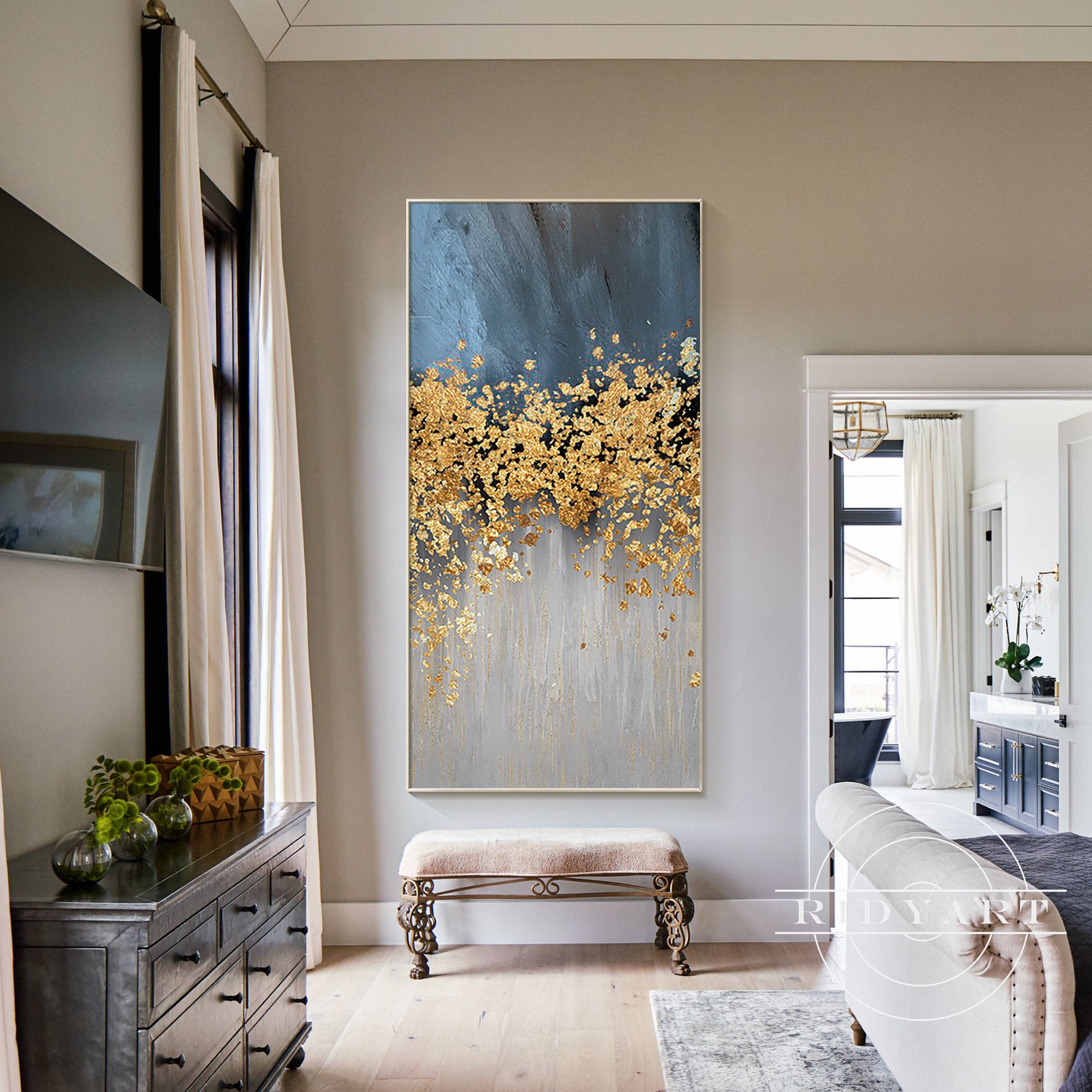 Modern textured navy gold wall decor