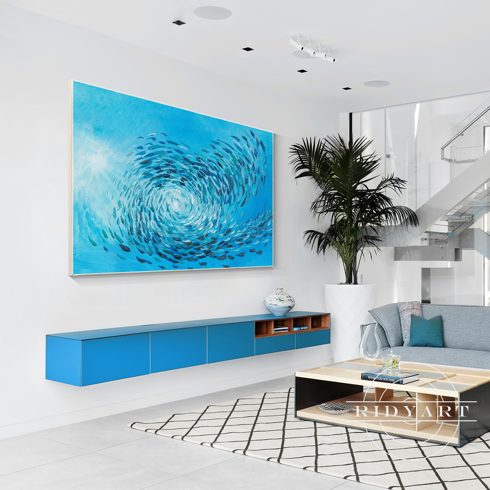 Textured ocean underwater fish wall art