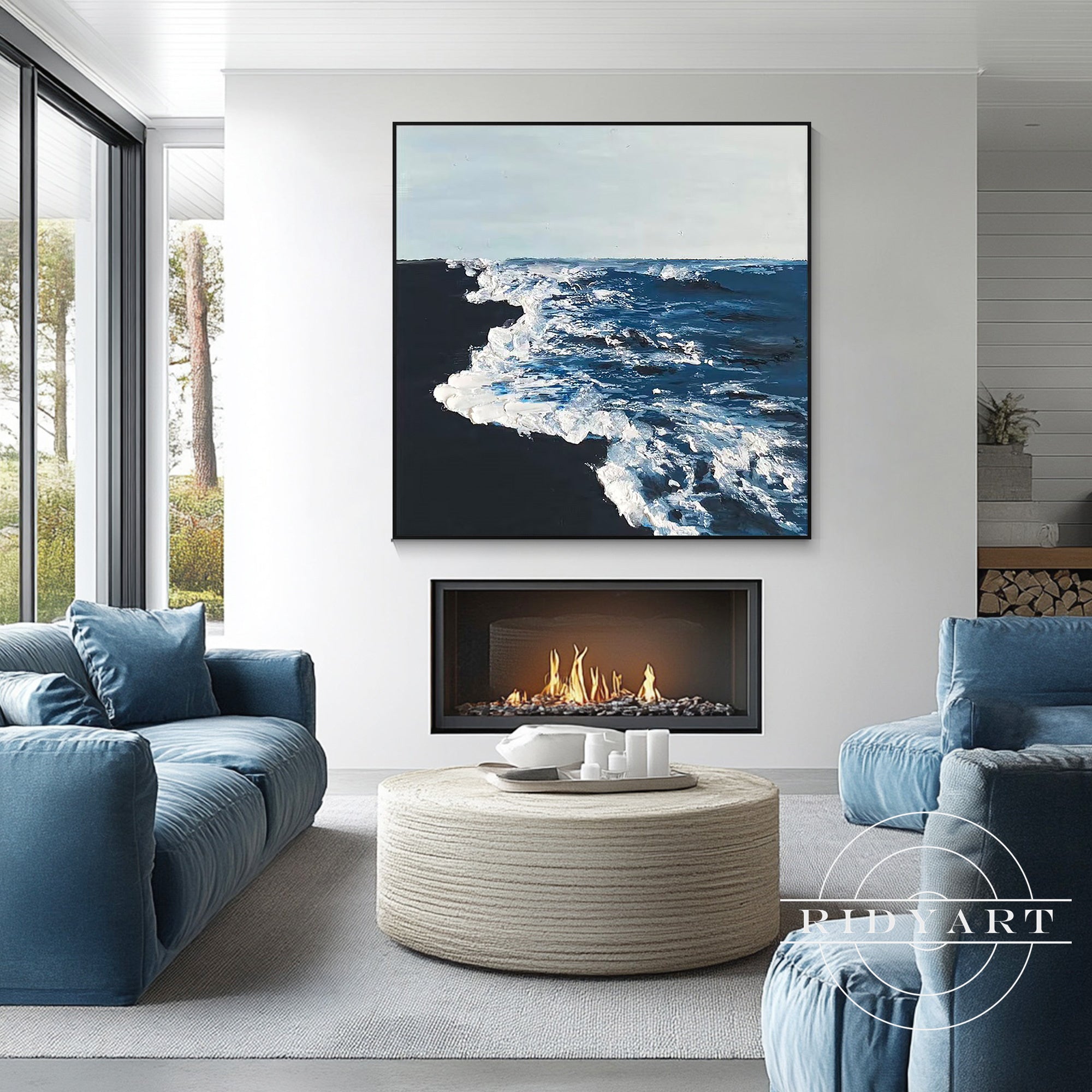 Textured wave ocean painting for beach house decor