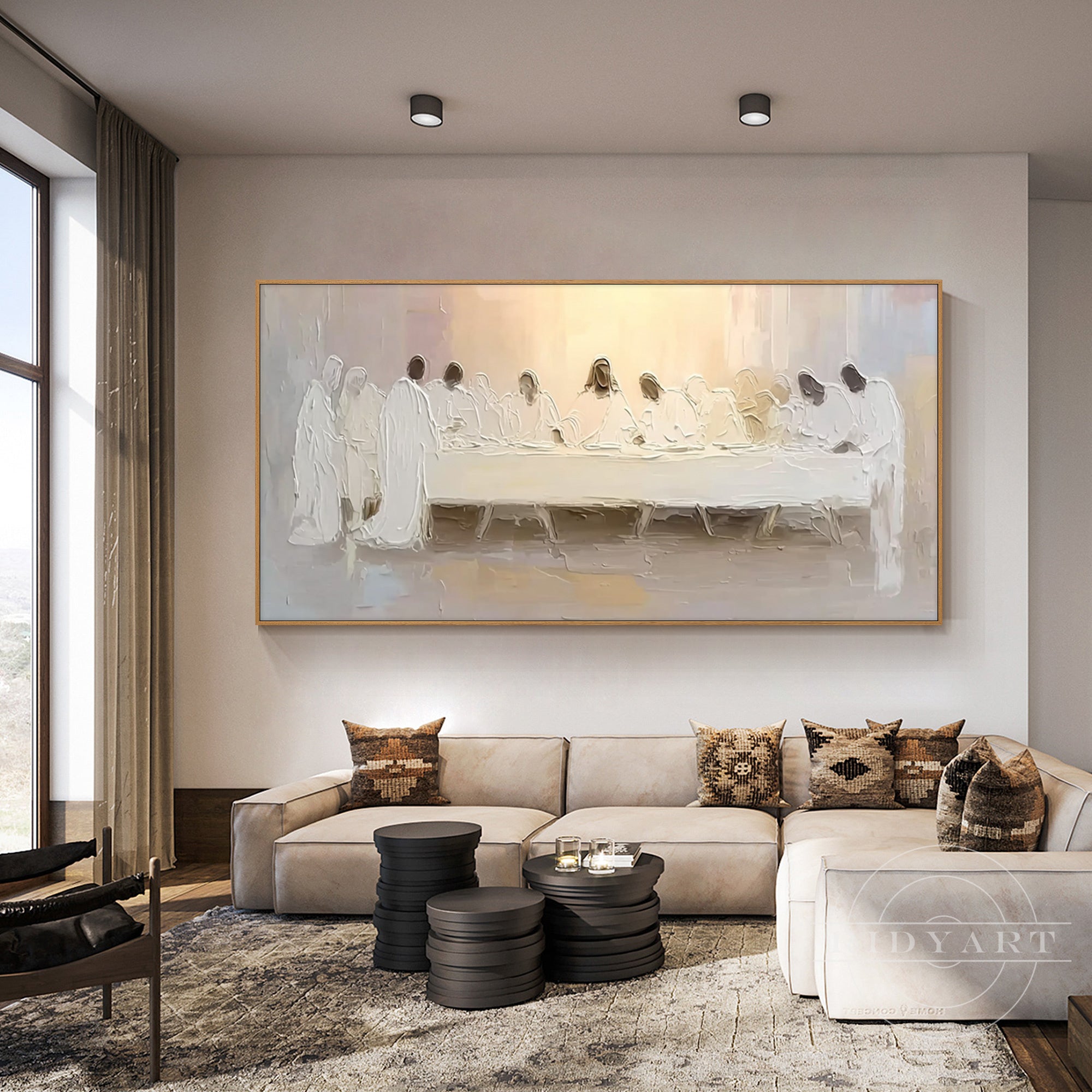 Textured religious painting of Jesus and disciples