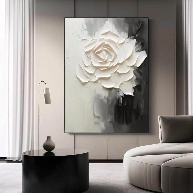 Textured white flower canvas art