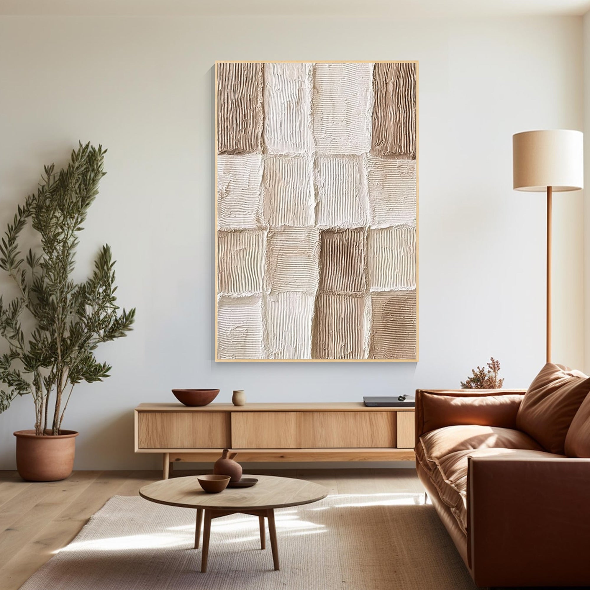 minimalist plaster wall art beige modern living room decor