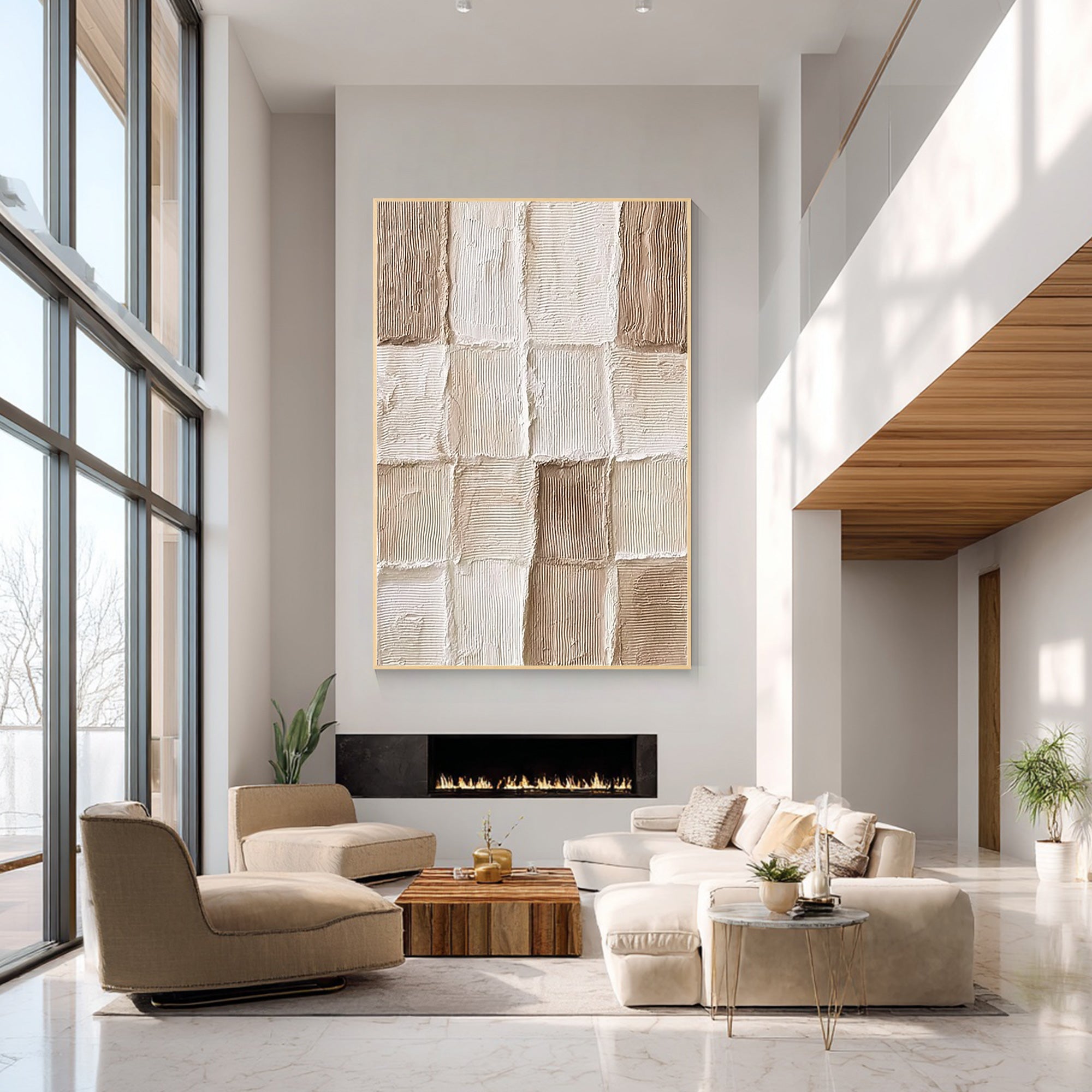 hand painted textured canvas neutral wabi sabi wall art