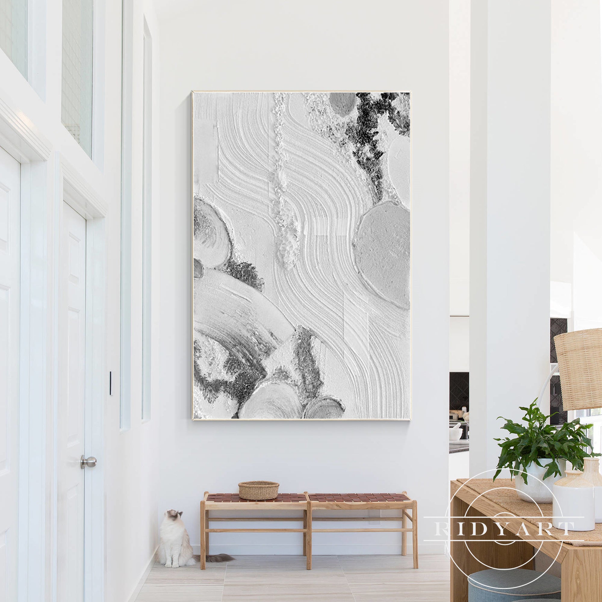 Heavy textured neutral wall art in minimalist style