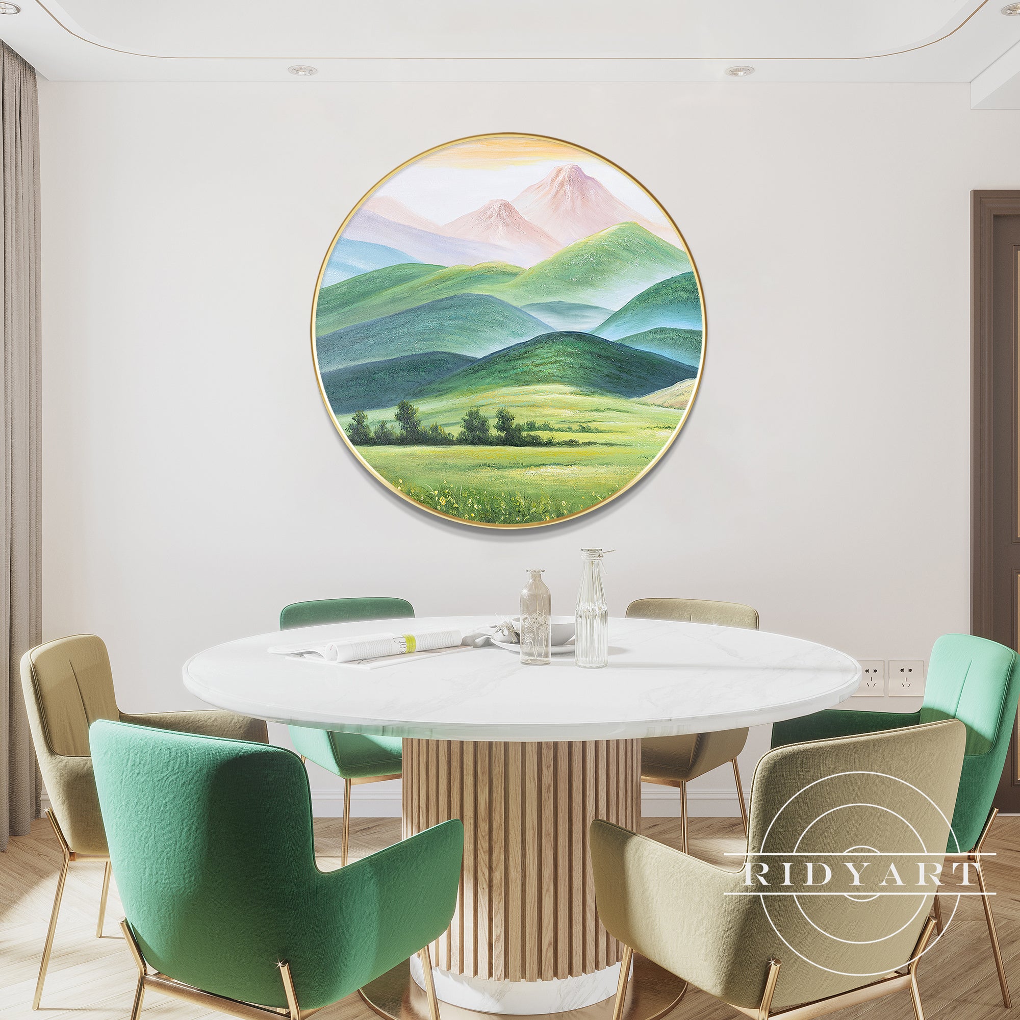 Nature-inspired turquoise mountain painting for modern homes