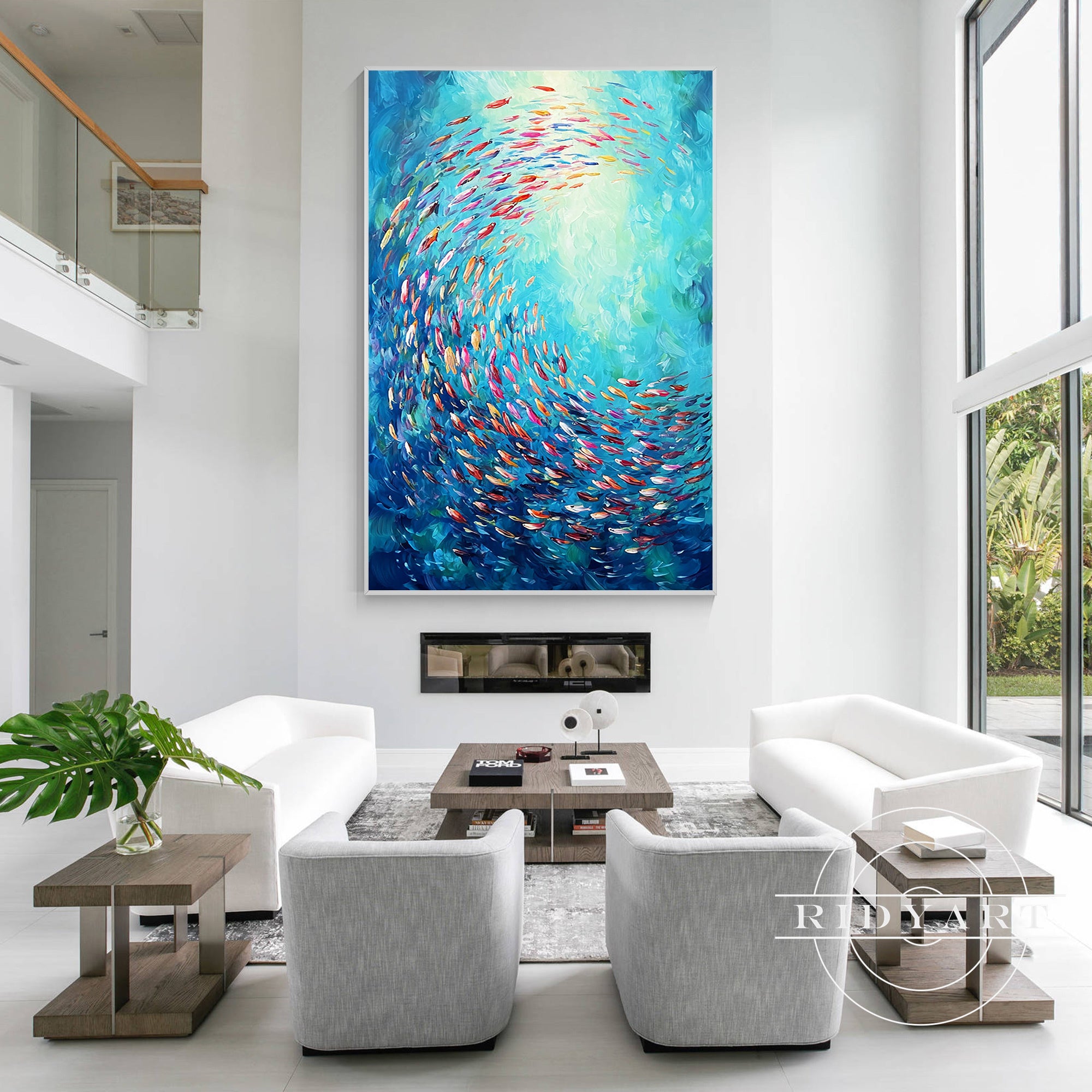Nautical wall decor featuring swimming fish underwater