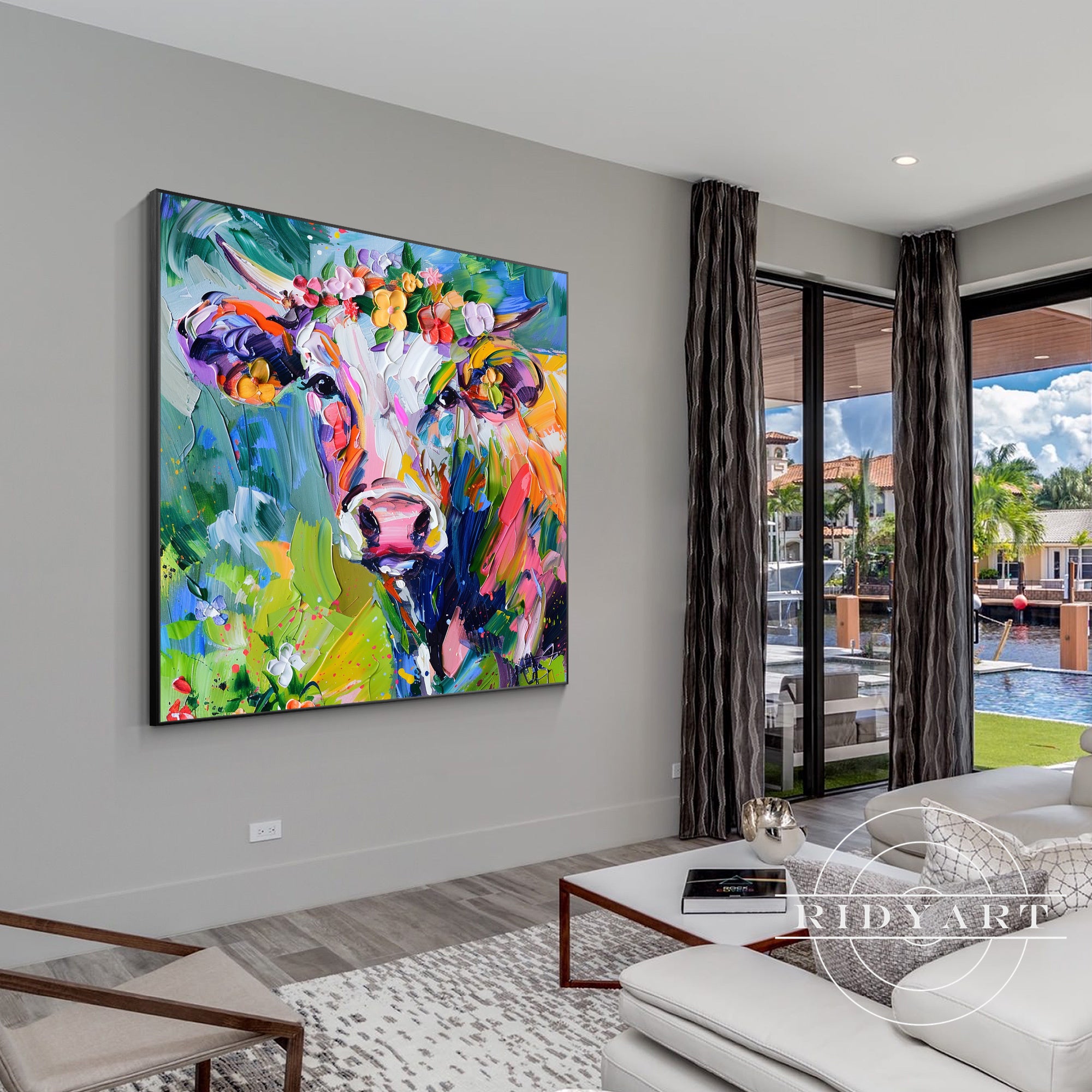 Farmhouse animal wall art with bright vivid colors and textures
