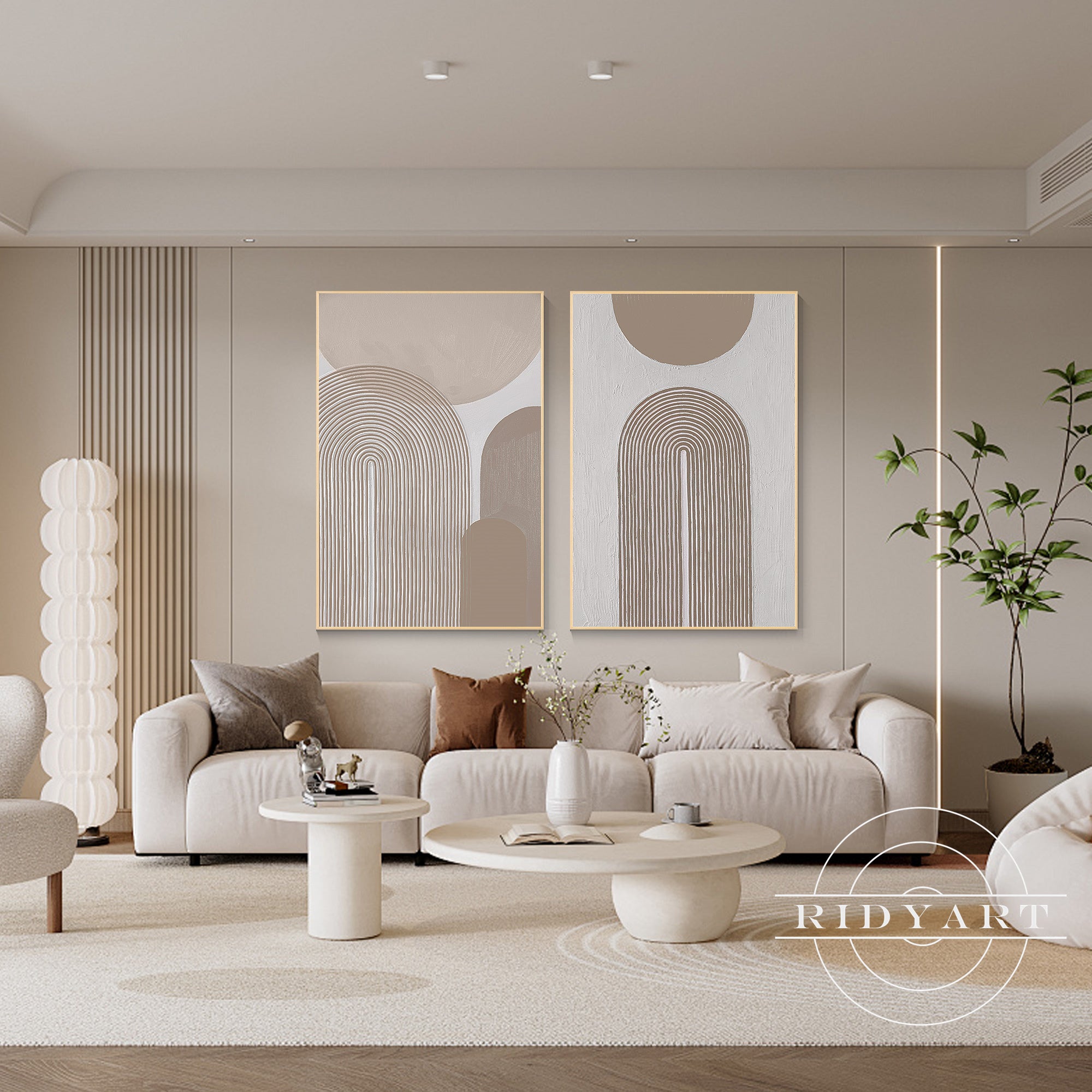 Vertical canvas wall art with green organic shapes