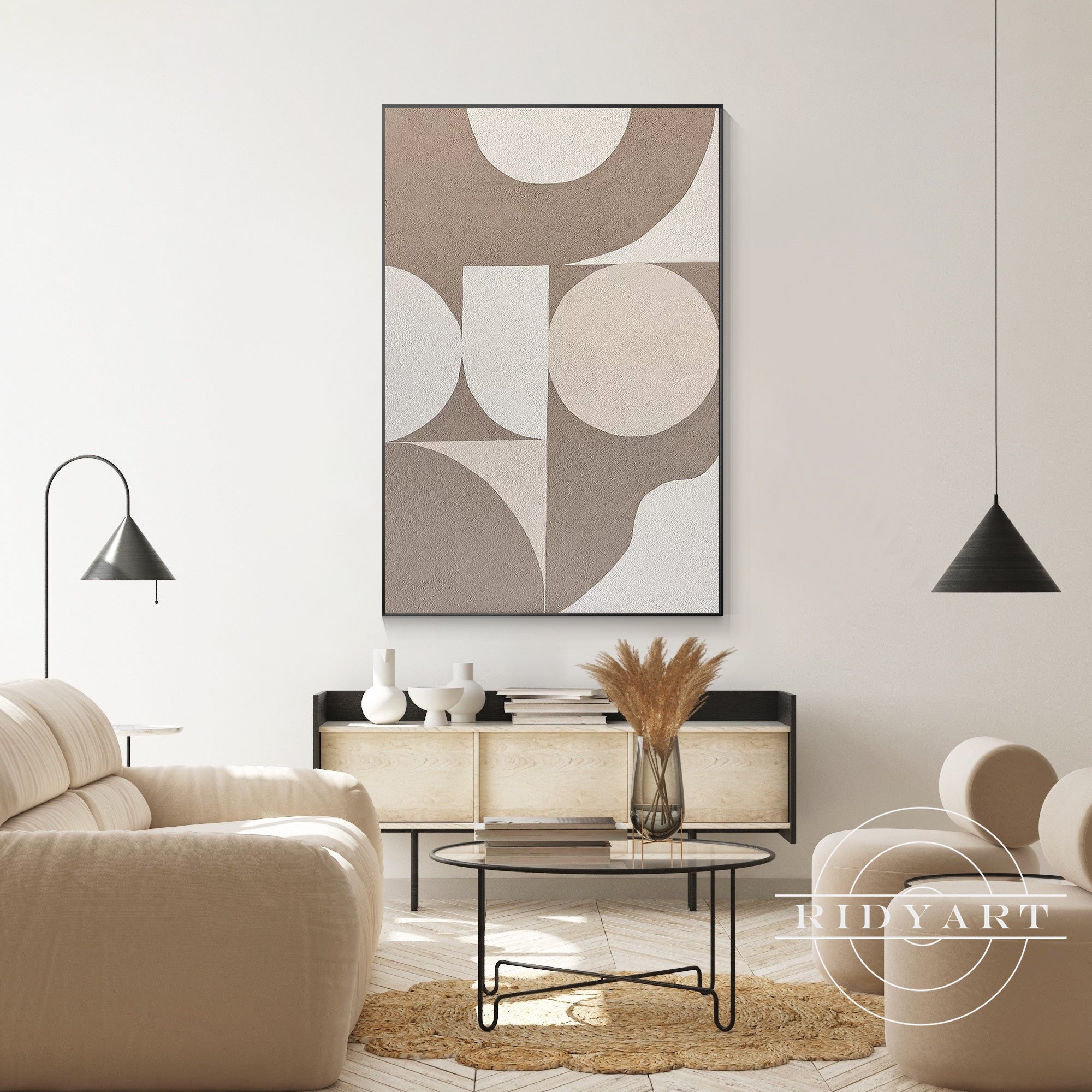 Oversized beige abstract artwork in minimalist style
