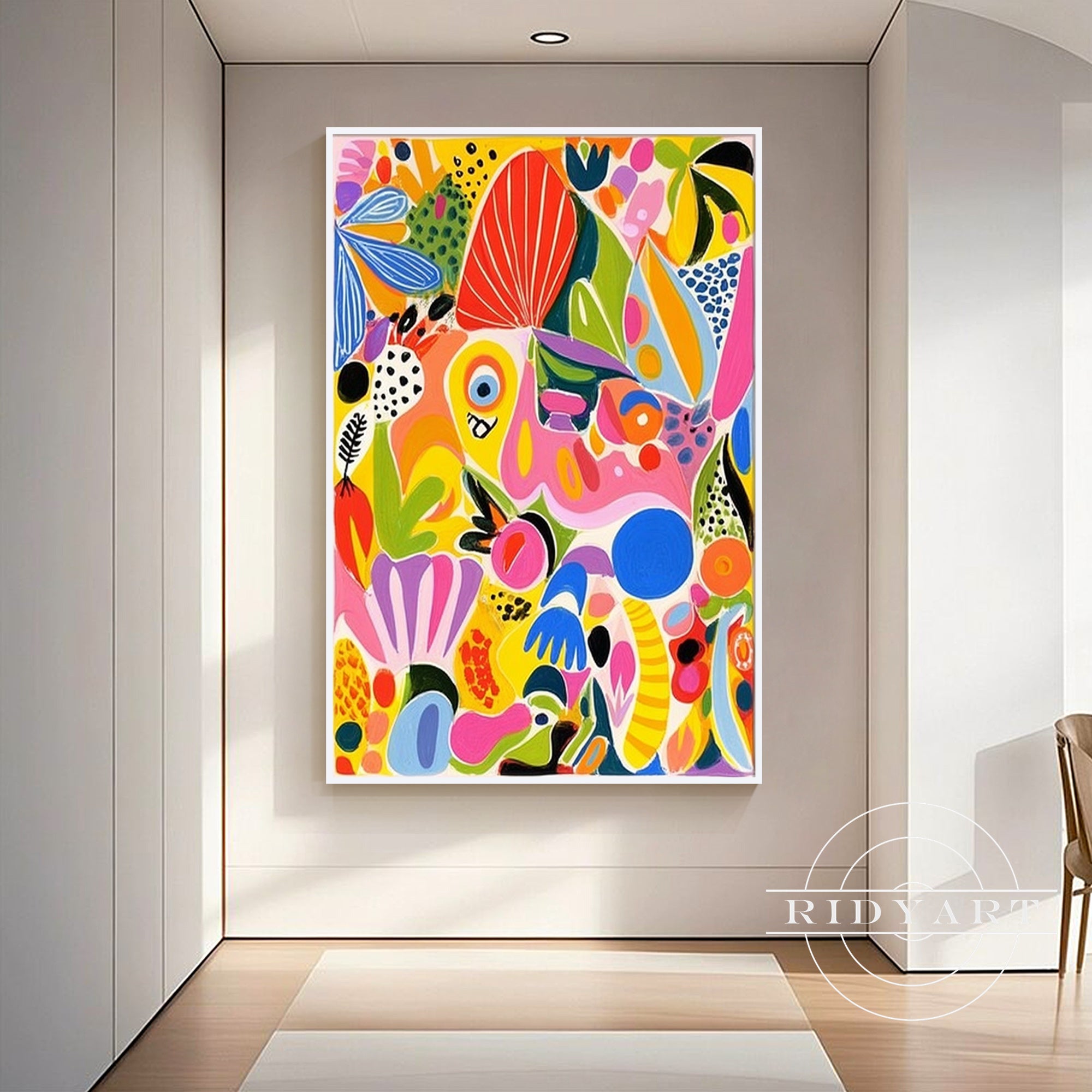 Hand-painted lemon yellow pop art abstract painting on canvas