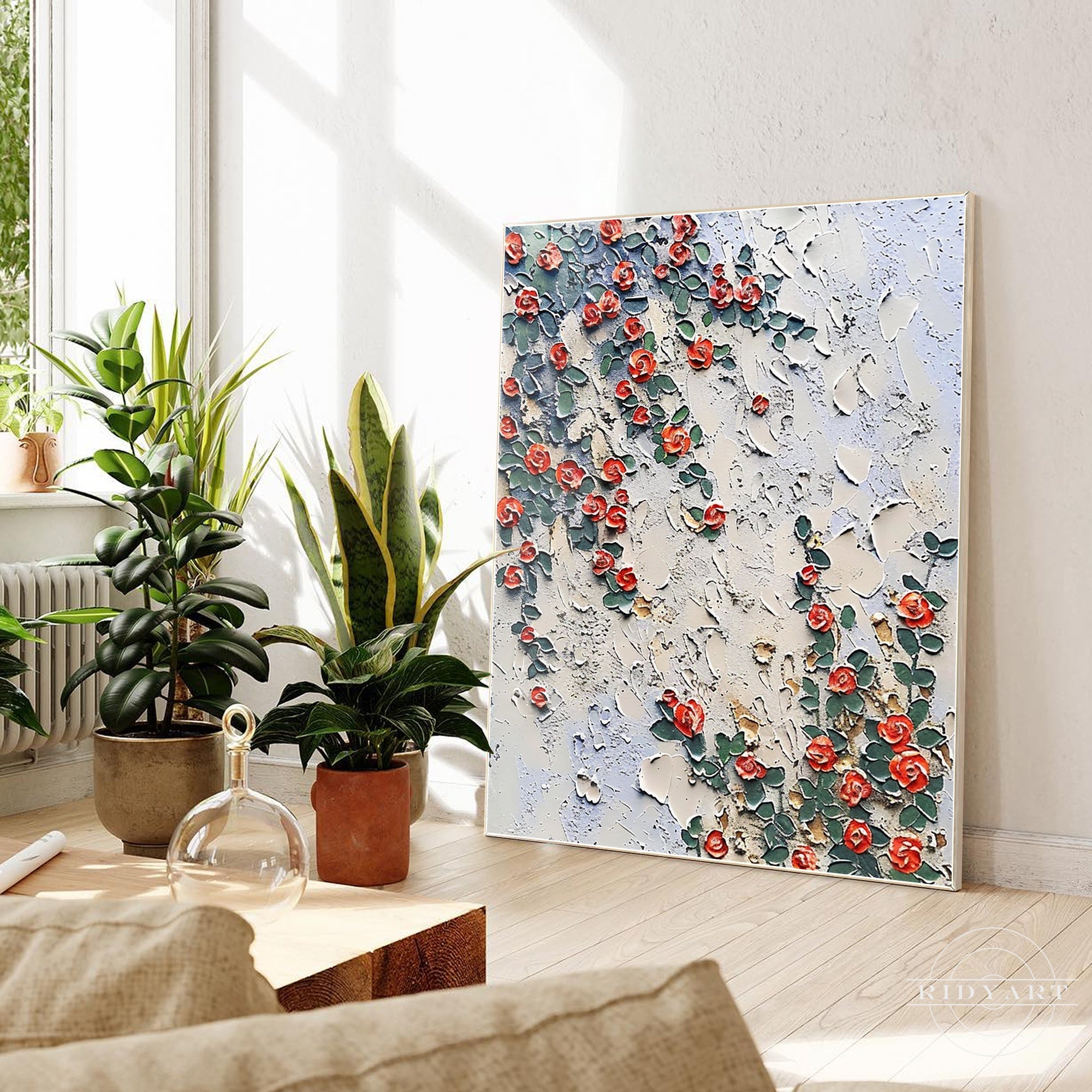 Original 3D wildflowers painting on canvas, floral wall art.