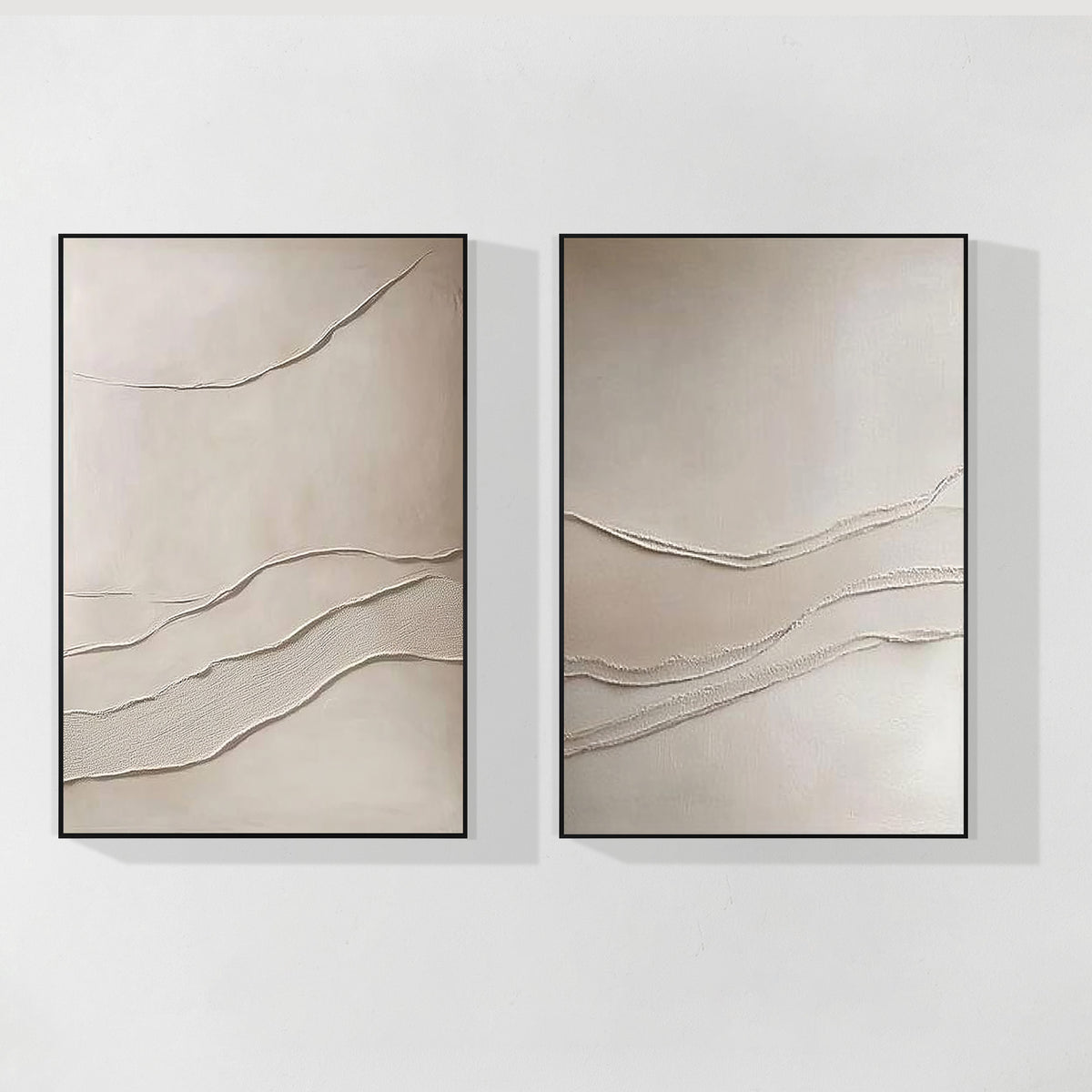 Wabi Sabi Beige Wall Art – 3D Earth Tone Japandi Canvas Set of 2