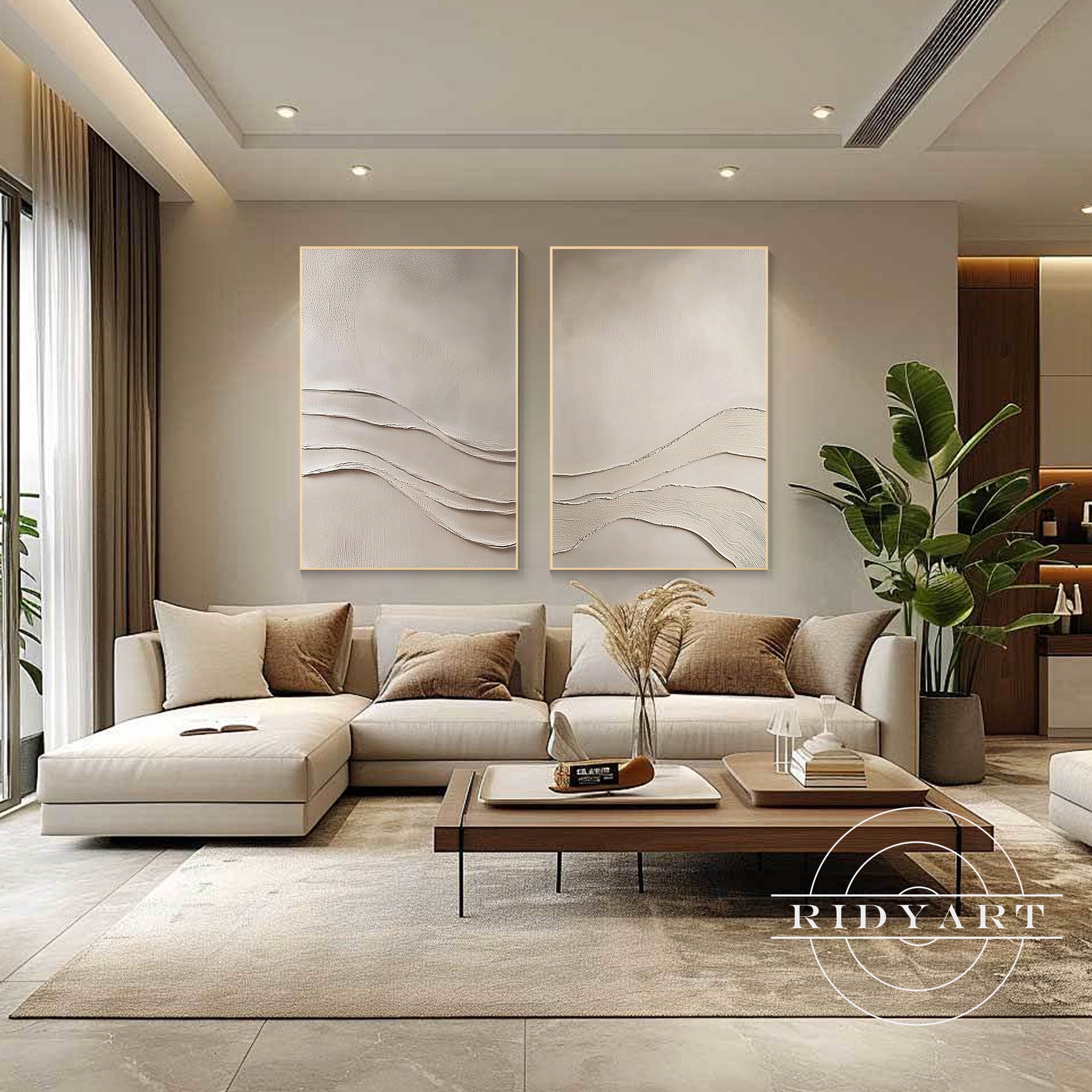 Wabi Sabi abstract canvas painting in neutral tones