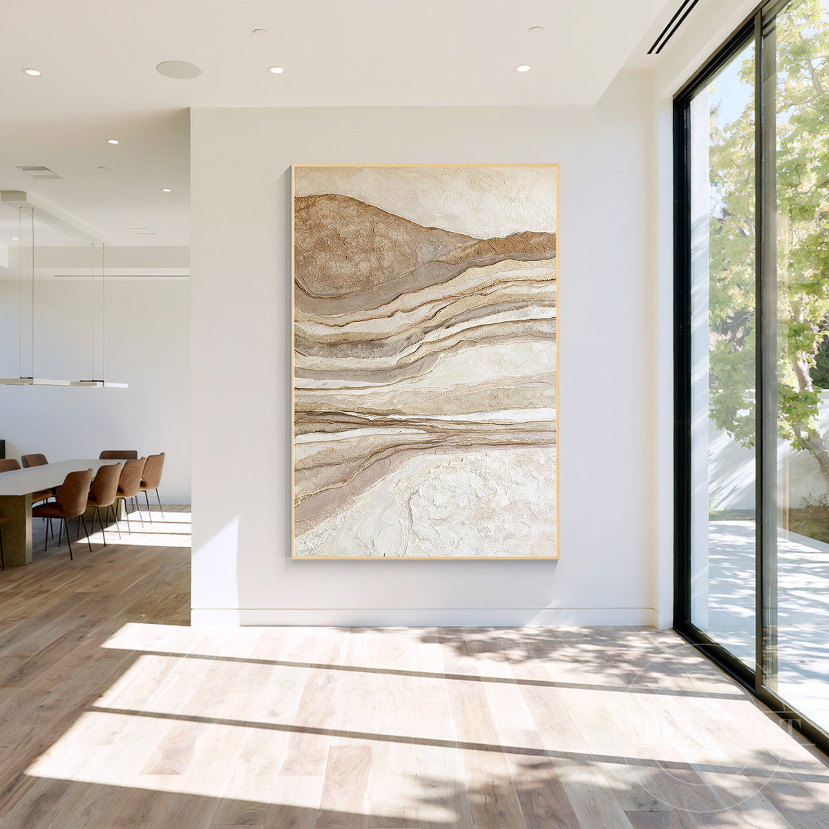 Earthy beige Wabi-Sabi style textured abstract painting styled as an elegant wall accent