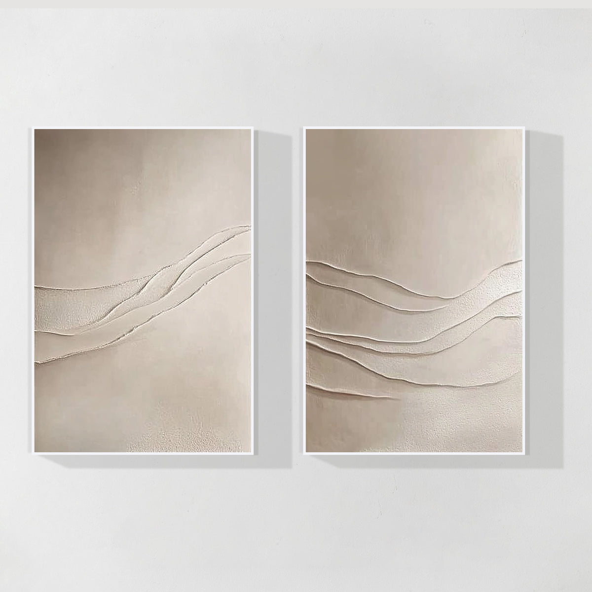 Wabi Sabi Beige Wall Art – 3D Earth Tone Japandi Textured Canvas Set