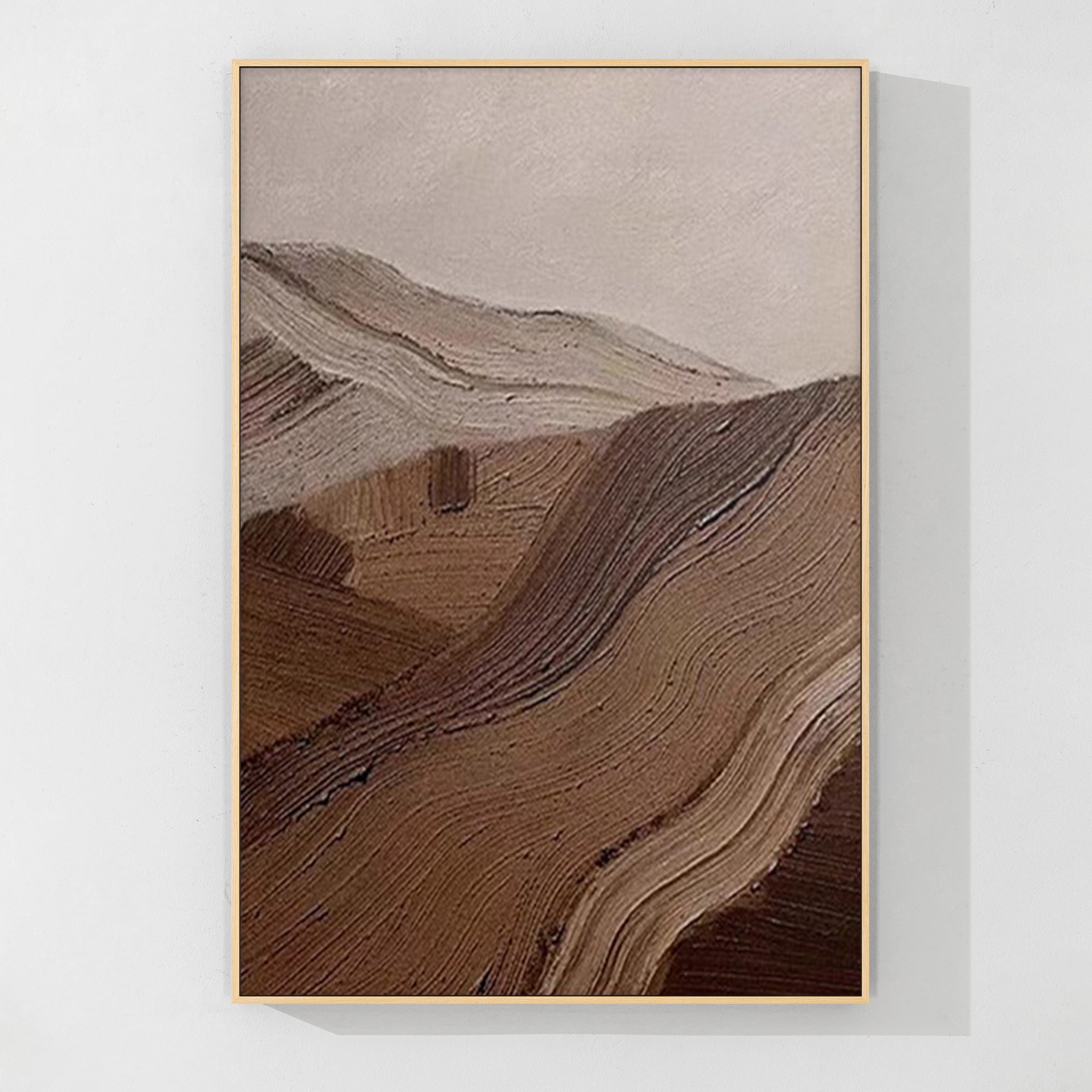 Wabi-Sabi wall art with abstract brown mountain design for minimalist decor