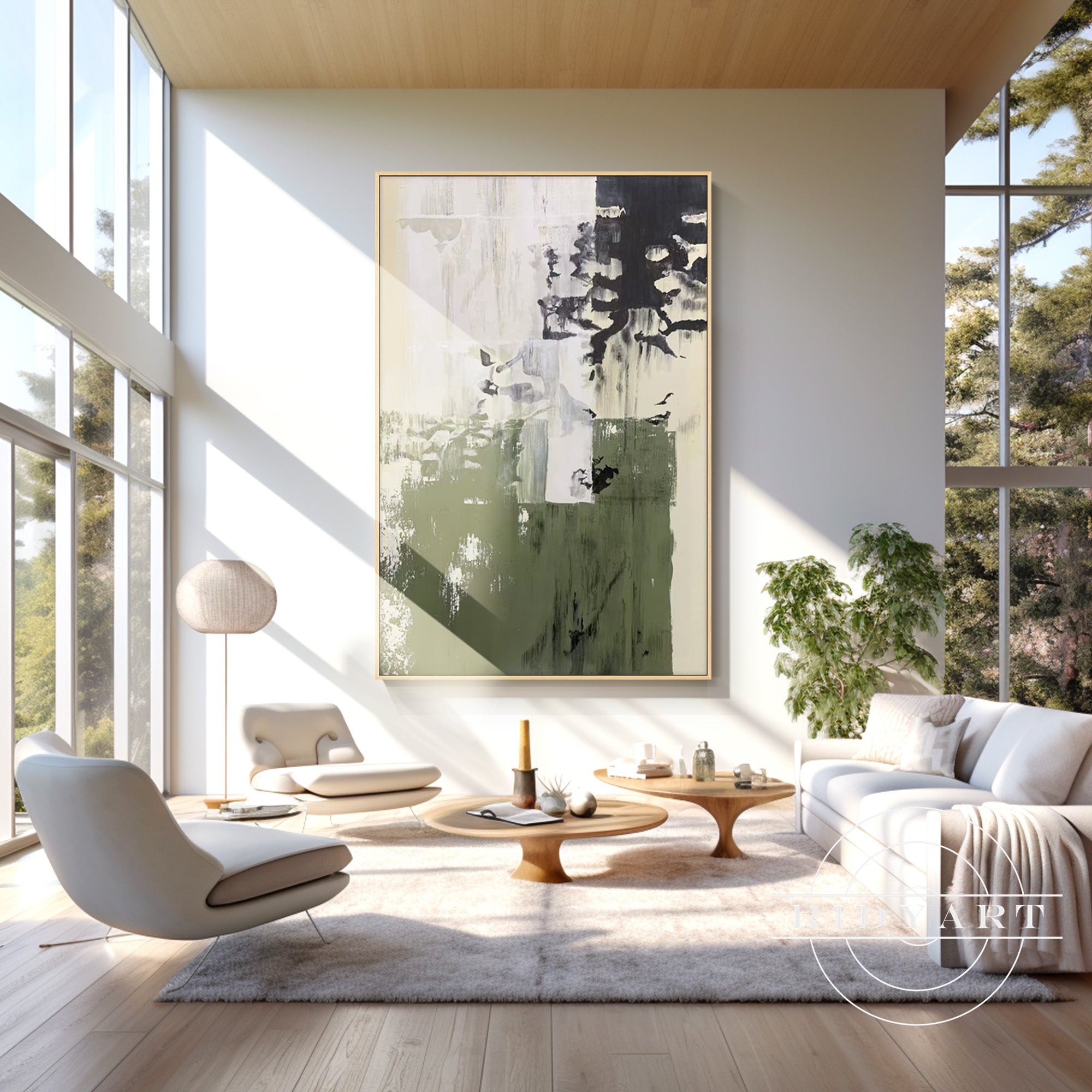 Wabi-Sabi green beige black painting