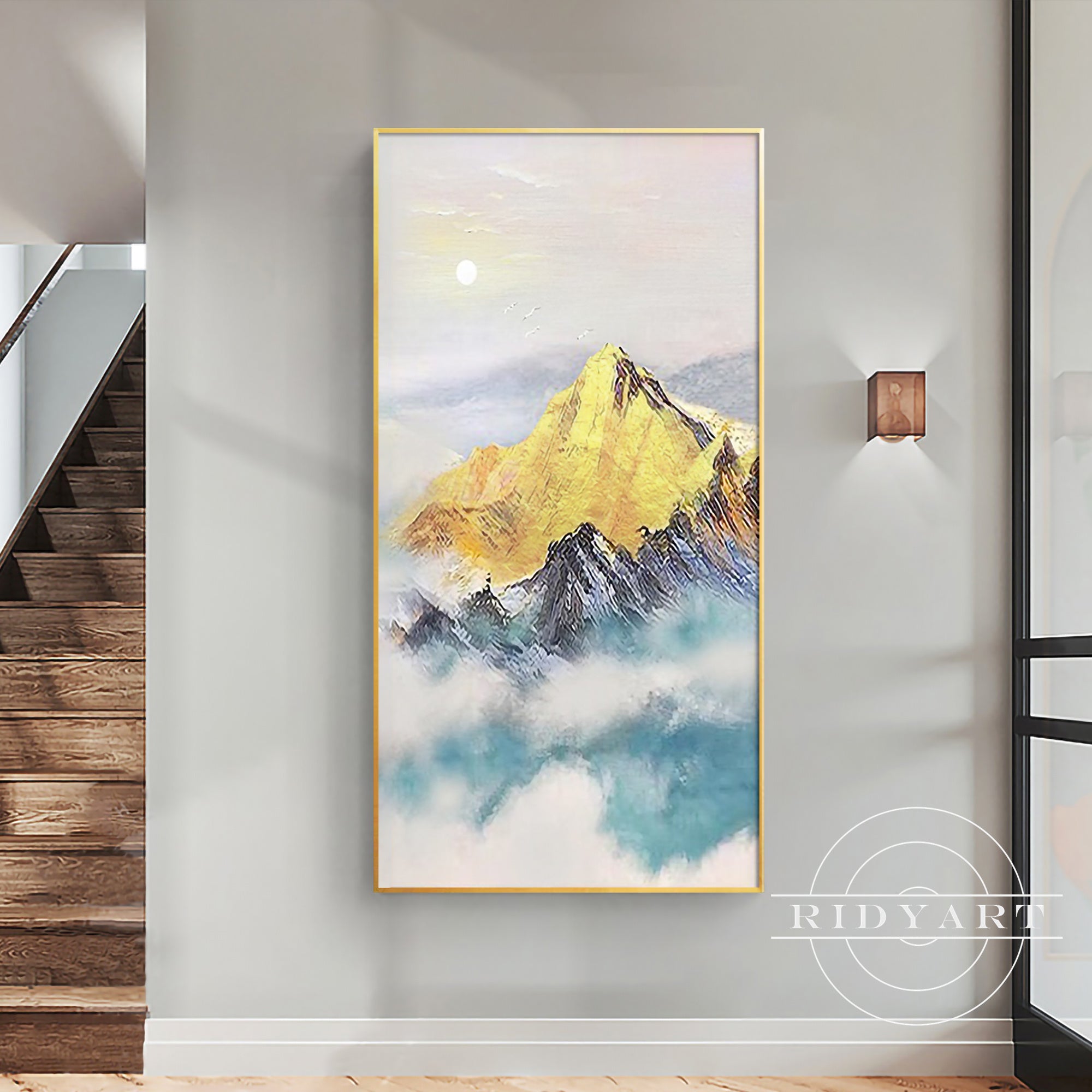 Extra large framed mountain canvas painting
