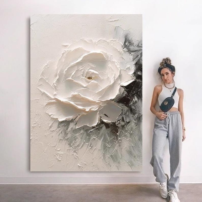 White flower painting for modern home decor