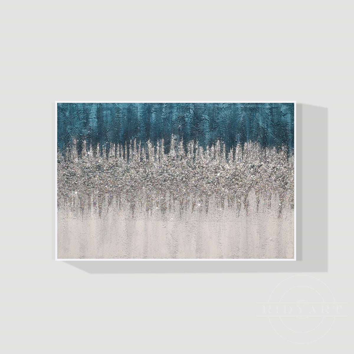 Original Abstract Blue Silver White Glitter Frame Wall Art