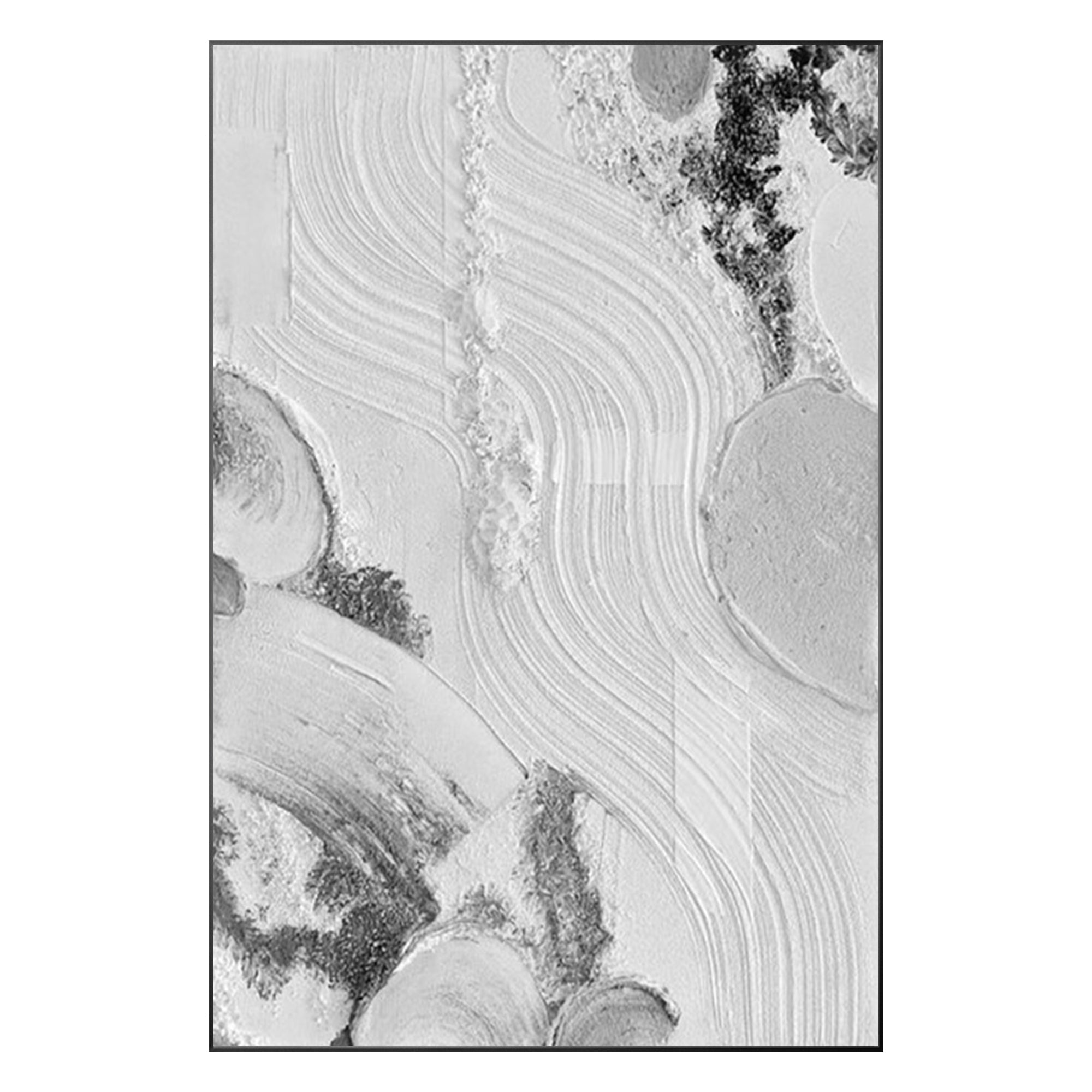 White and gray abstract painting with thick texture