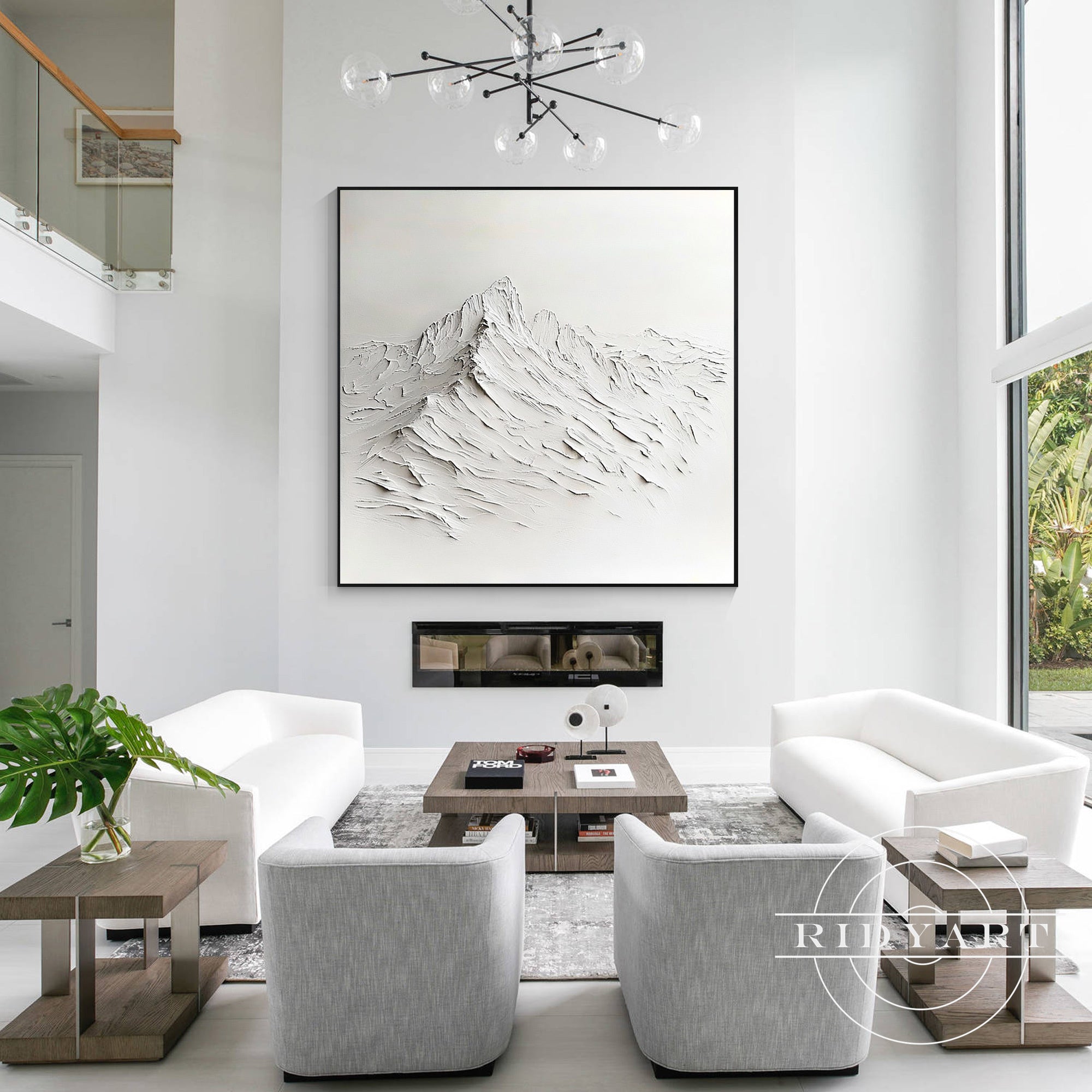 White mountain textured abstract canvas wall art