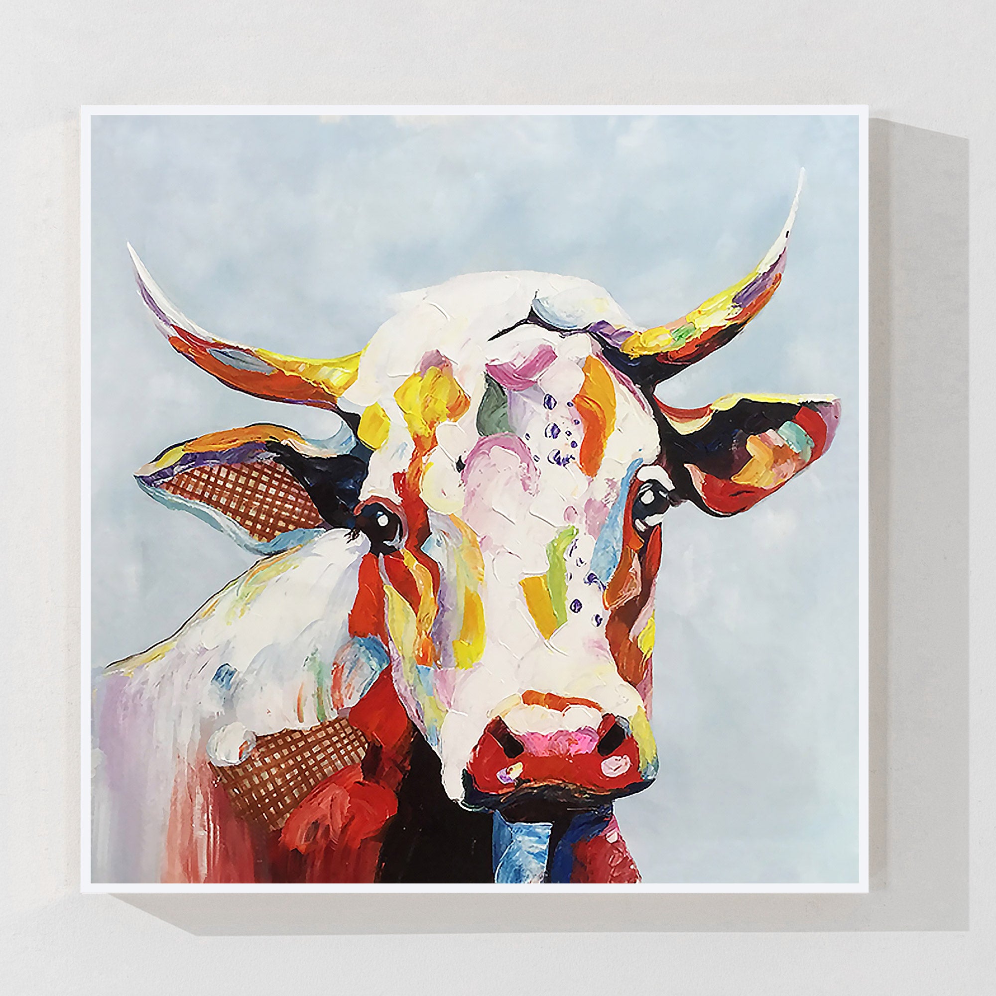 Pintura a óleo moderna e colorida de uma vaca