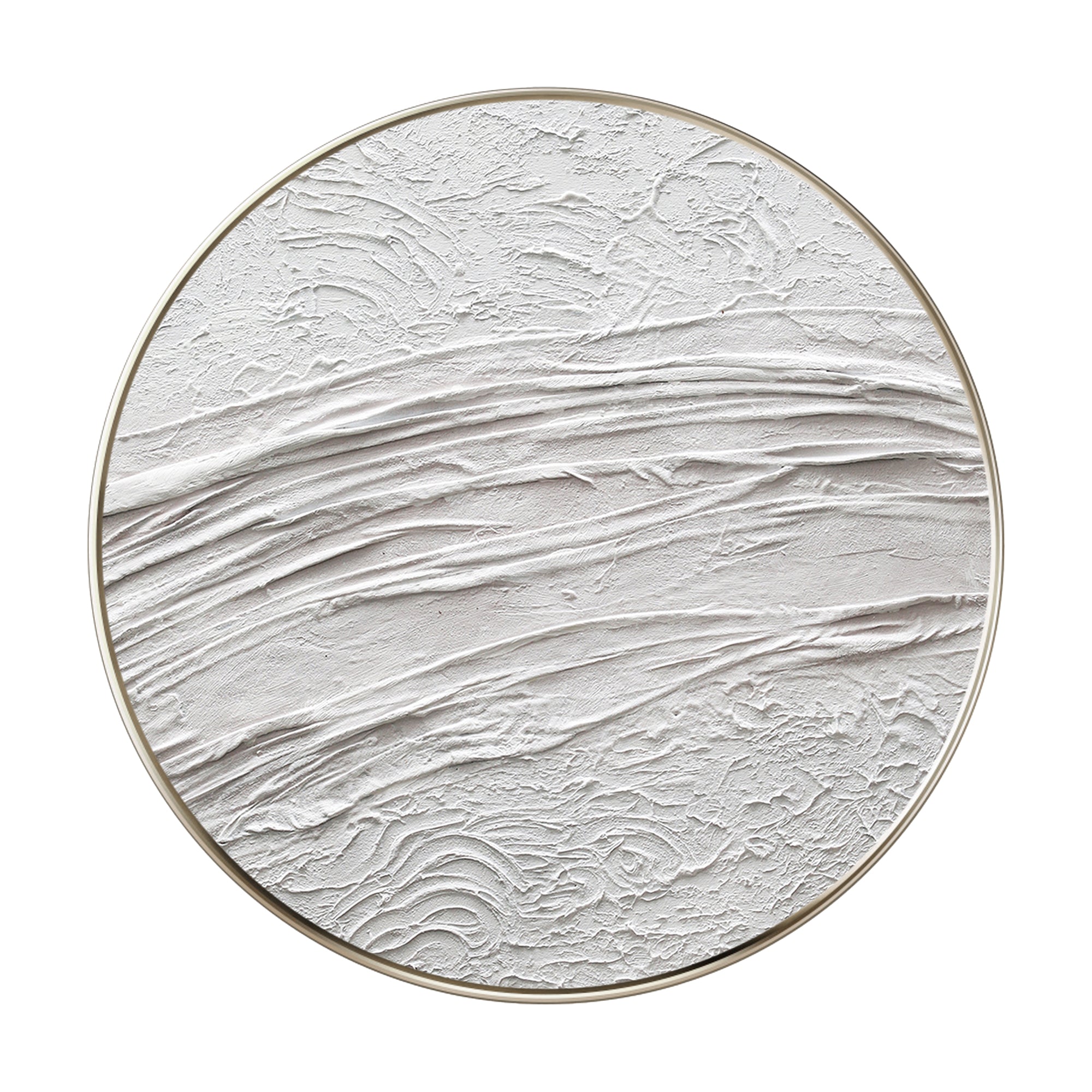White minimalist 3D thick texture round wall art framed.