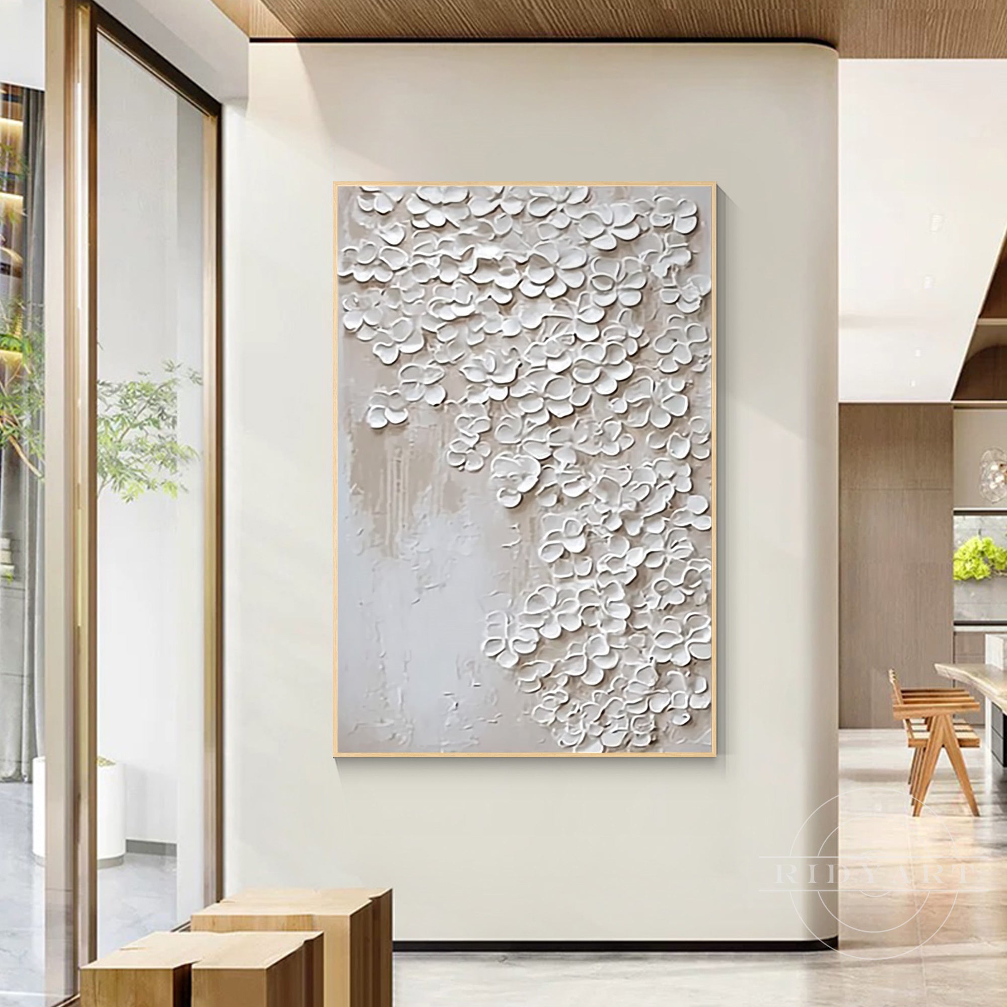 Beige textured daisy abstract canvas art