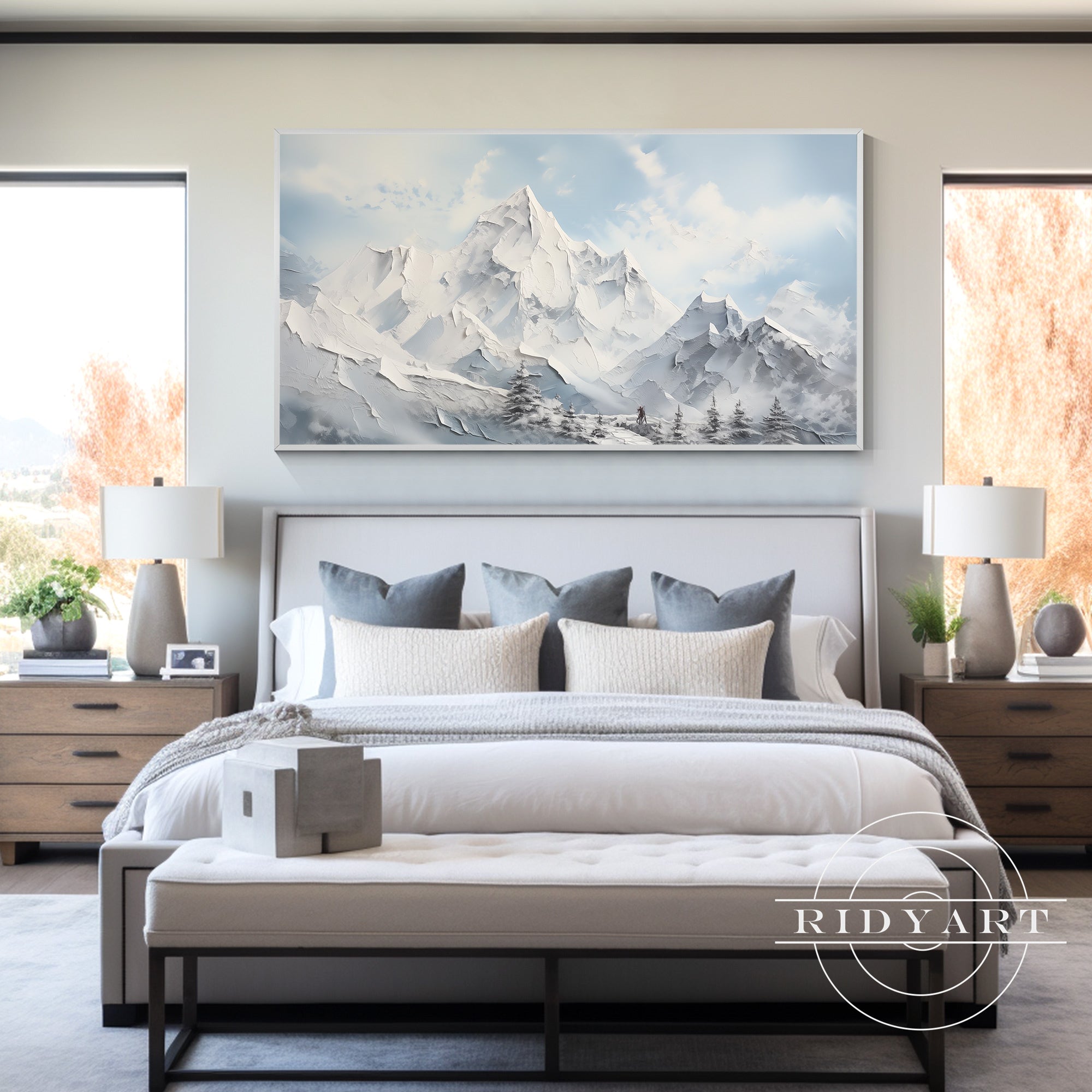 Long winter landscape canvas in white and gray tones