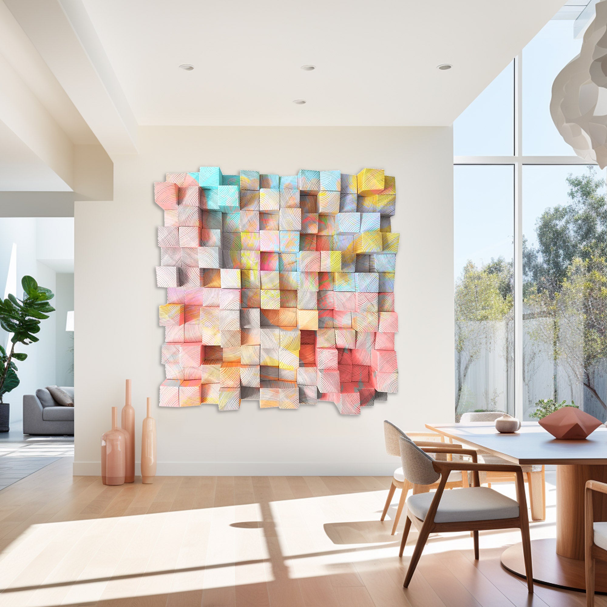 3d wooden sculpture wall art pastel tones modern decor