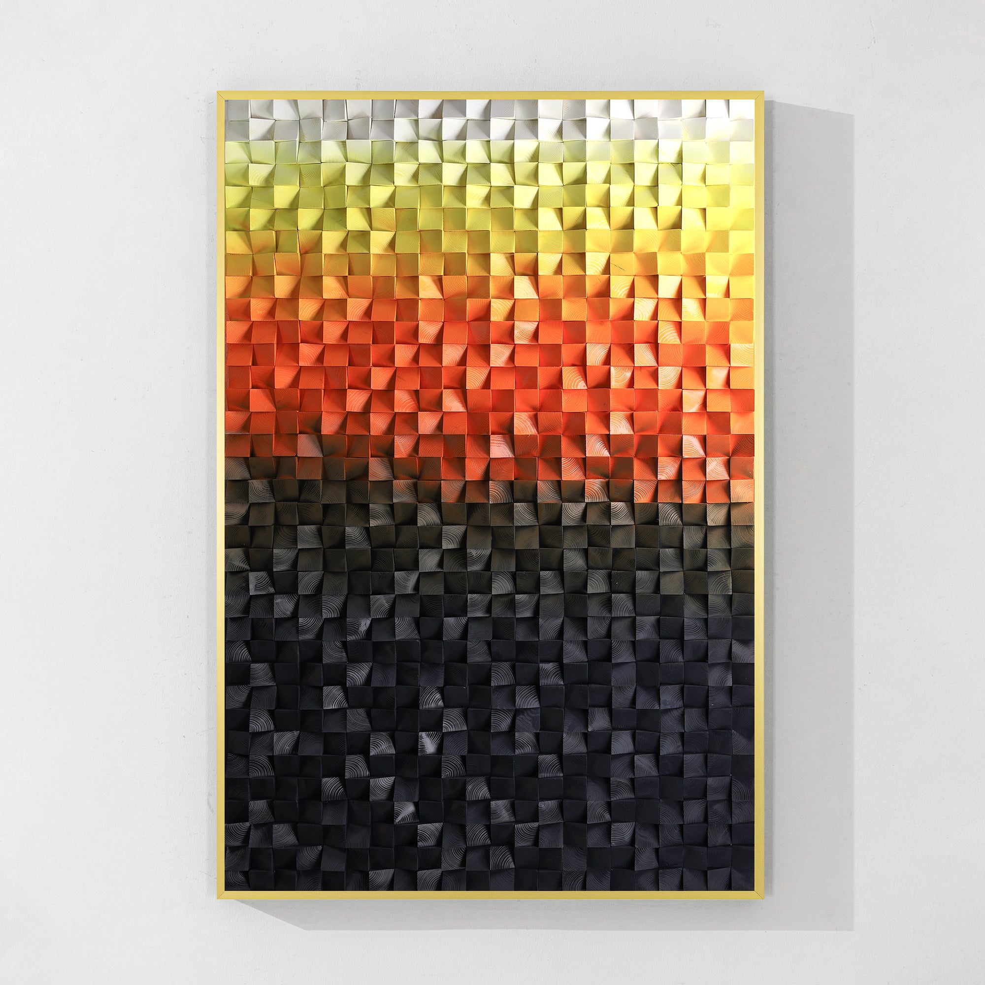 Yellow and black ombre geometric wood wall art