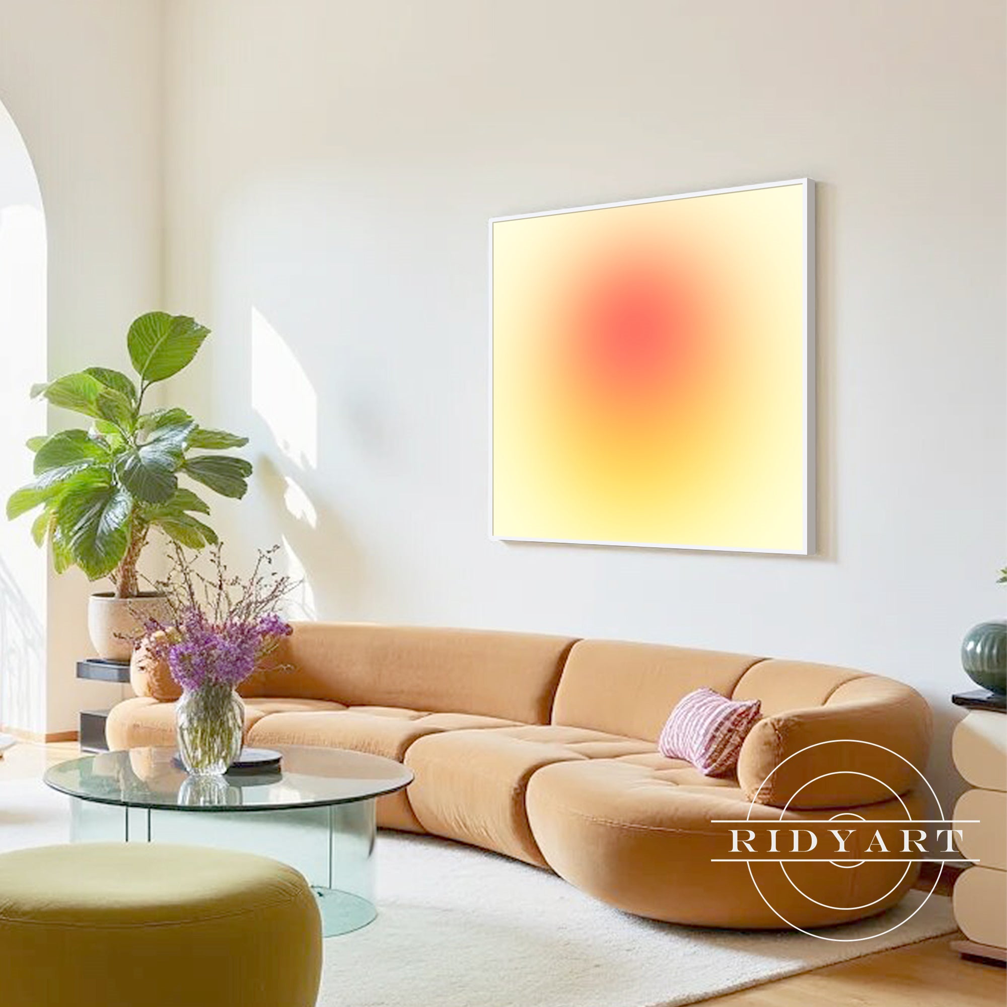 Framed yellow pink abstract gradient wall décor