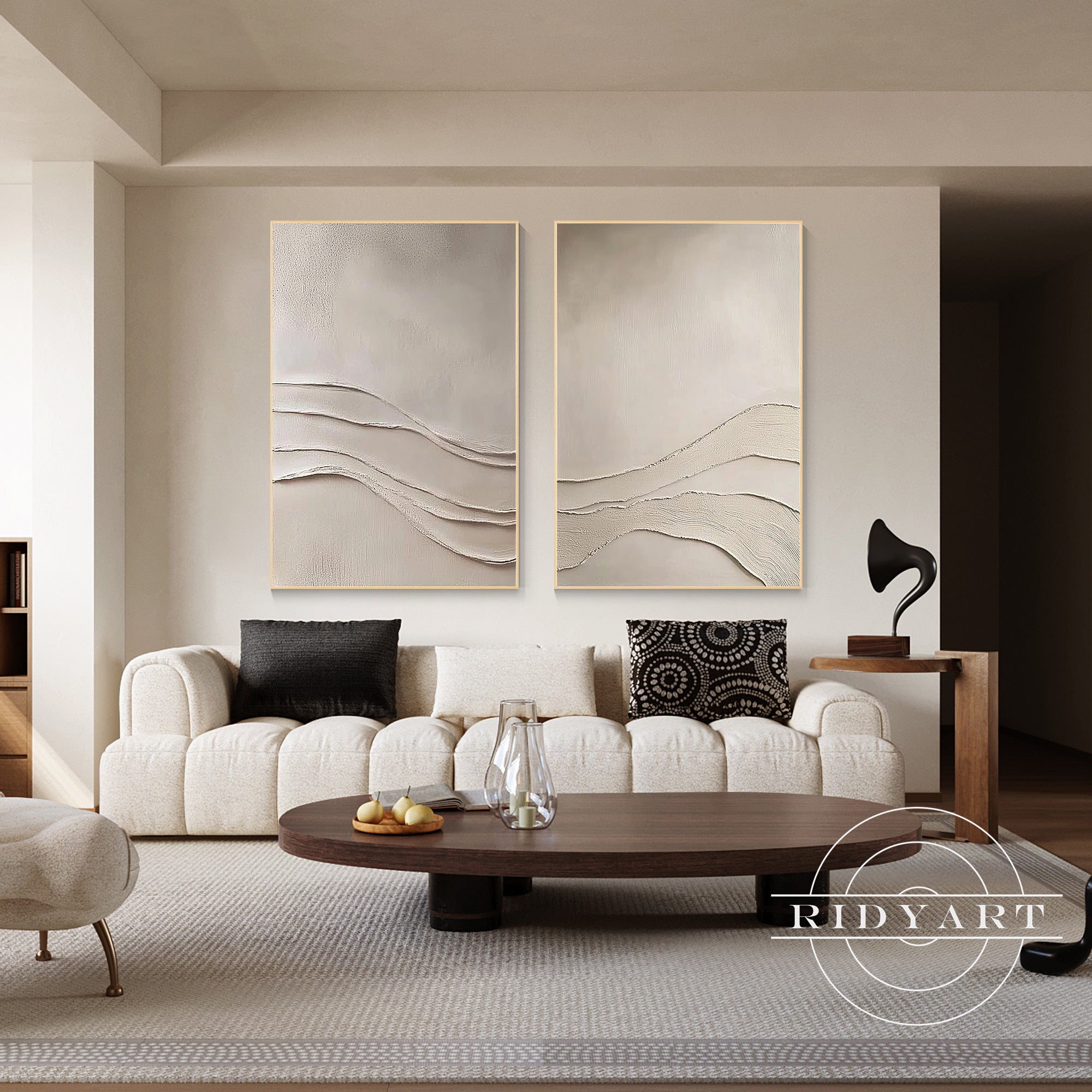 Japandi style beige wall art for minimalist living rooms