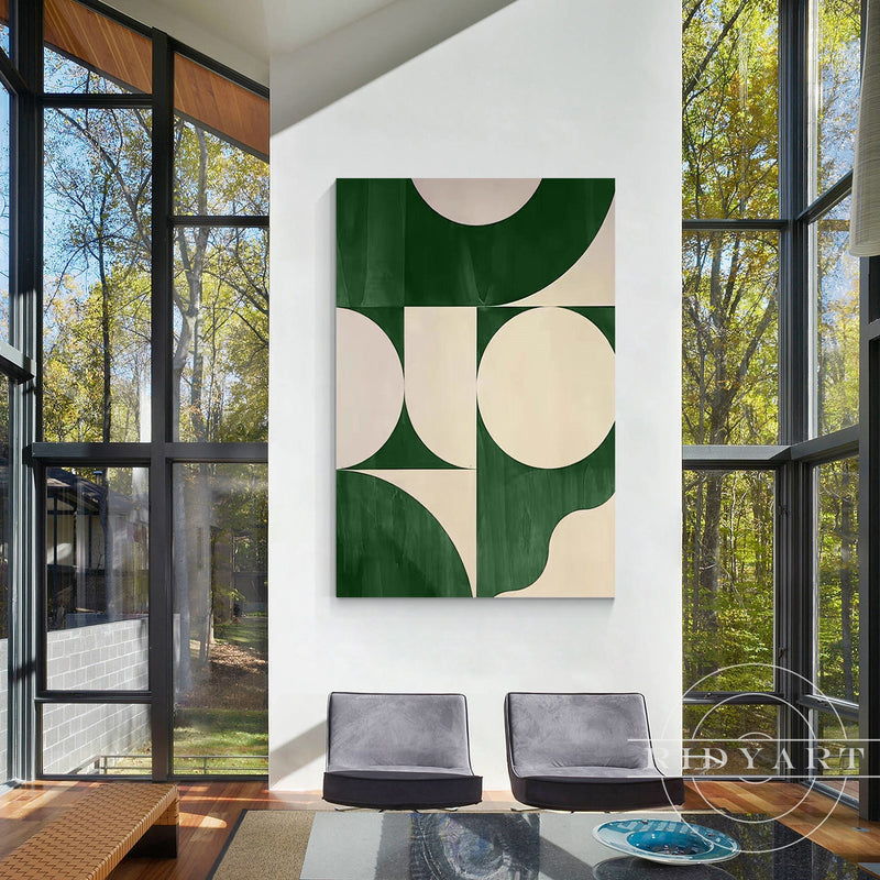 Green Beige Geometric Painting On Canvas