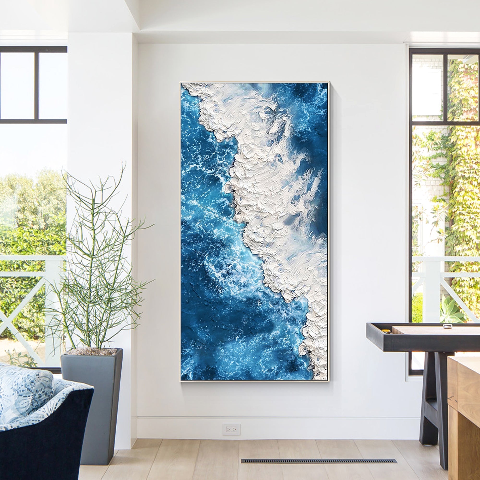 Heavy Texture Ocean Wave Painting – Vertical Coastal Wall Art