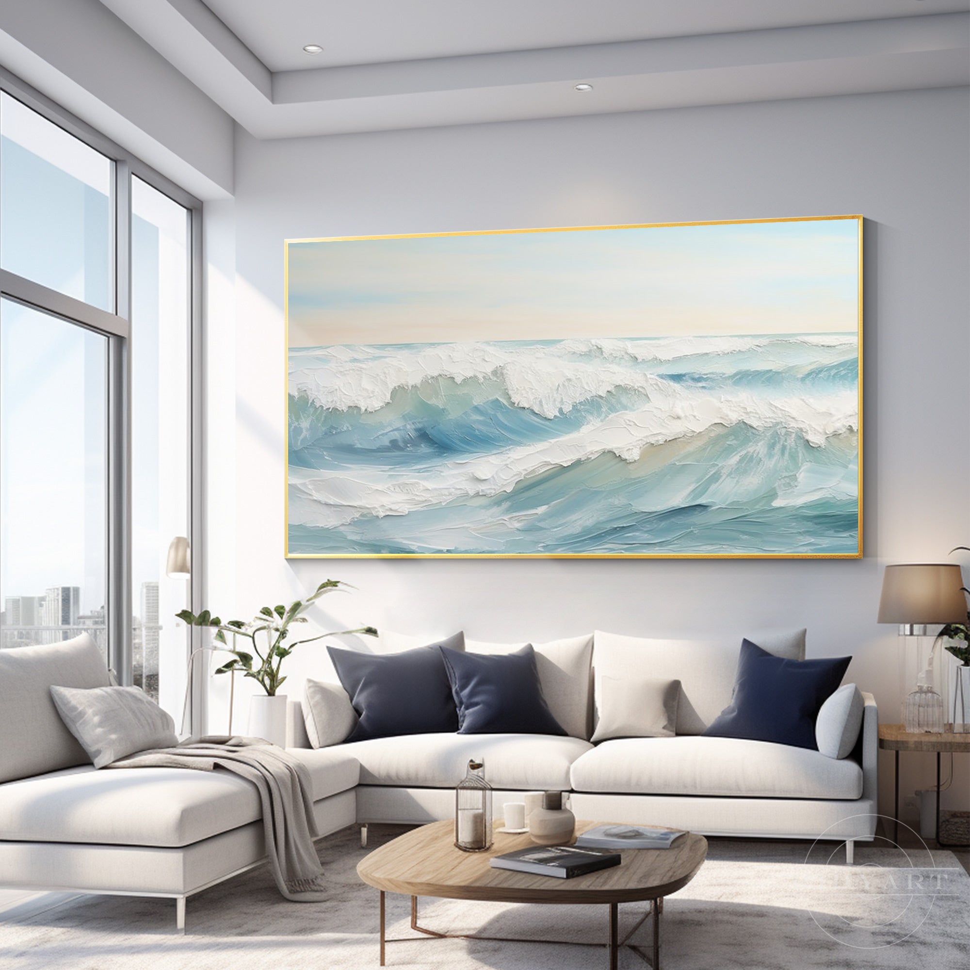 Navy Blue Textured Abstract Painting