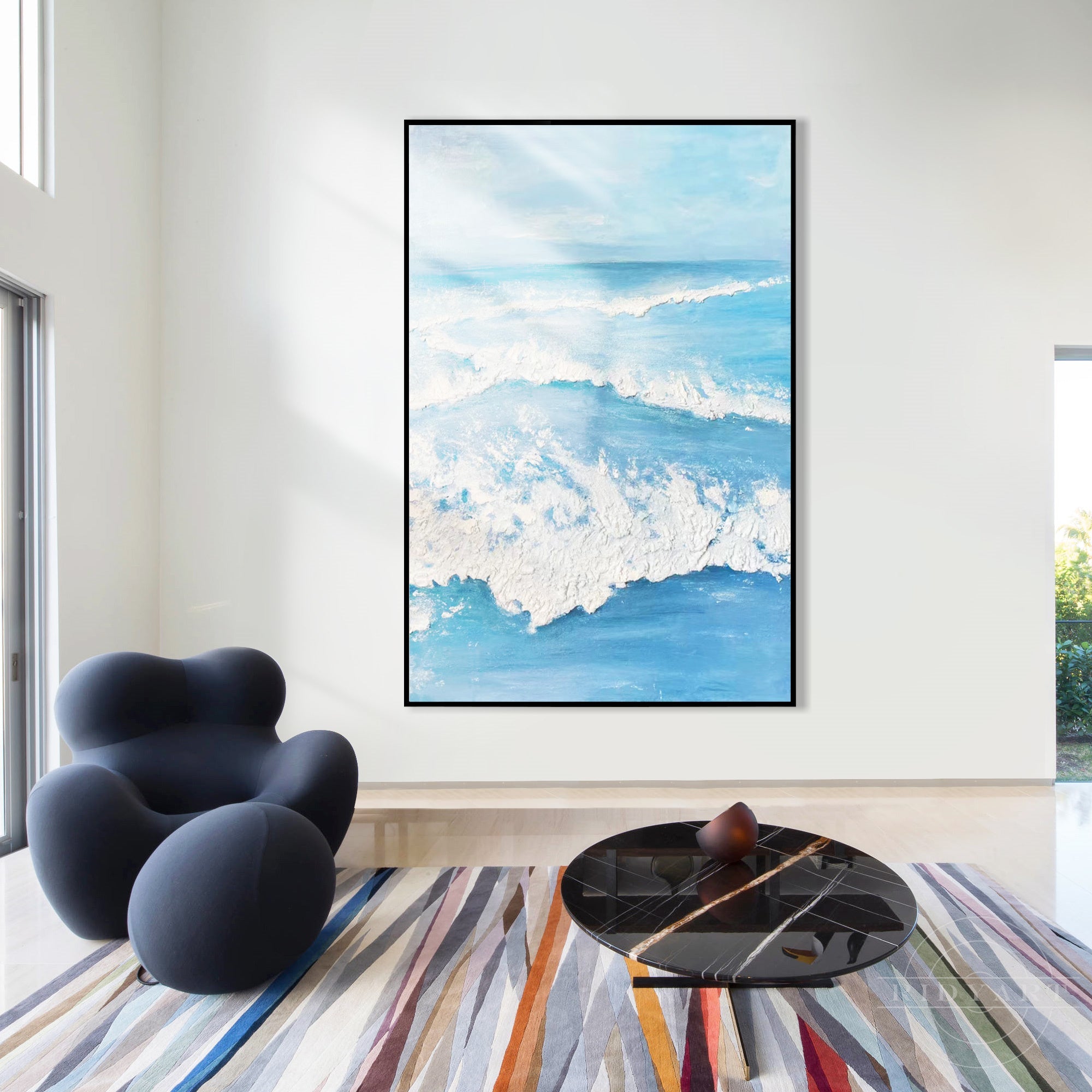 Blue Wave Canvas Art Textured Coastal Painting Beach Living Room Decor