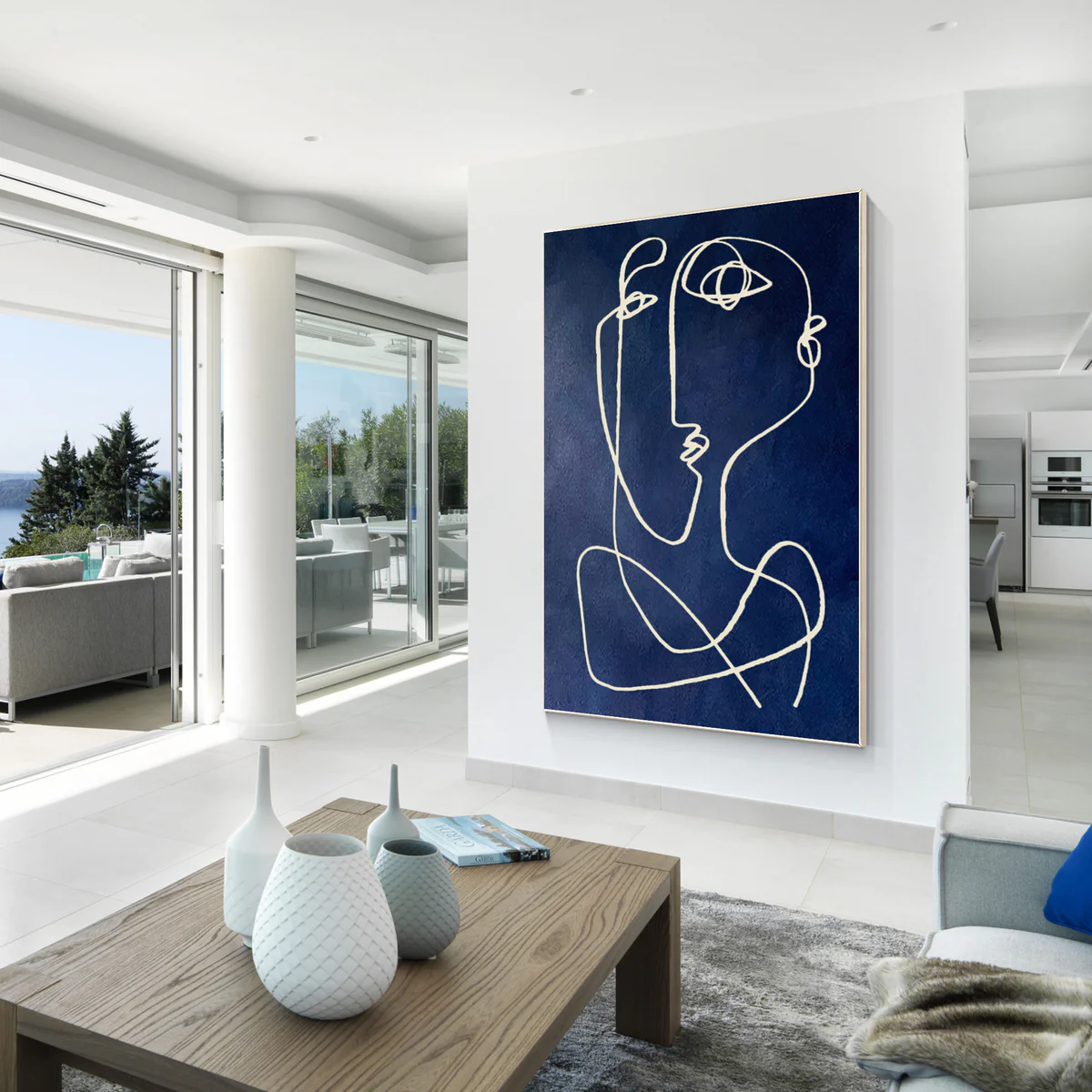 A Fresh Take on Picasso’s Line Art: Navy & Klein Blue Backgrounds for Home Decor