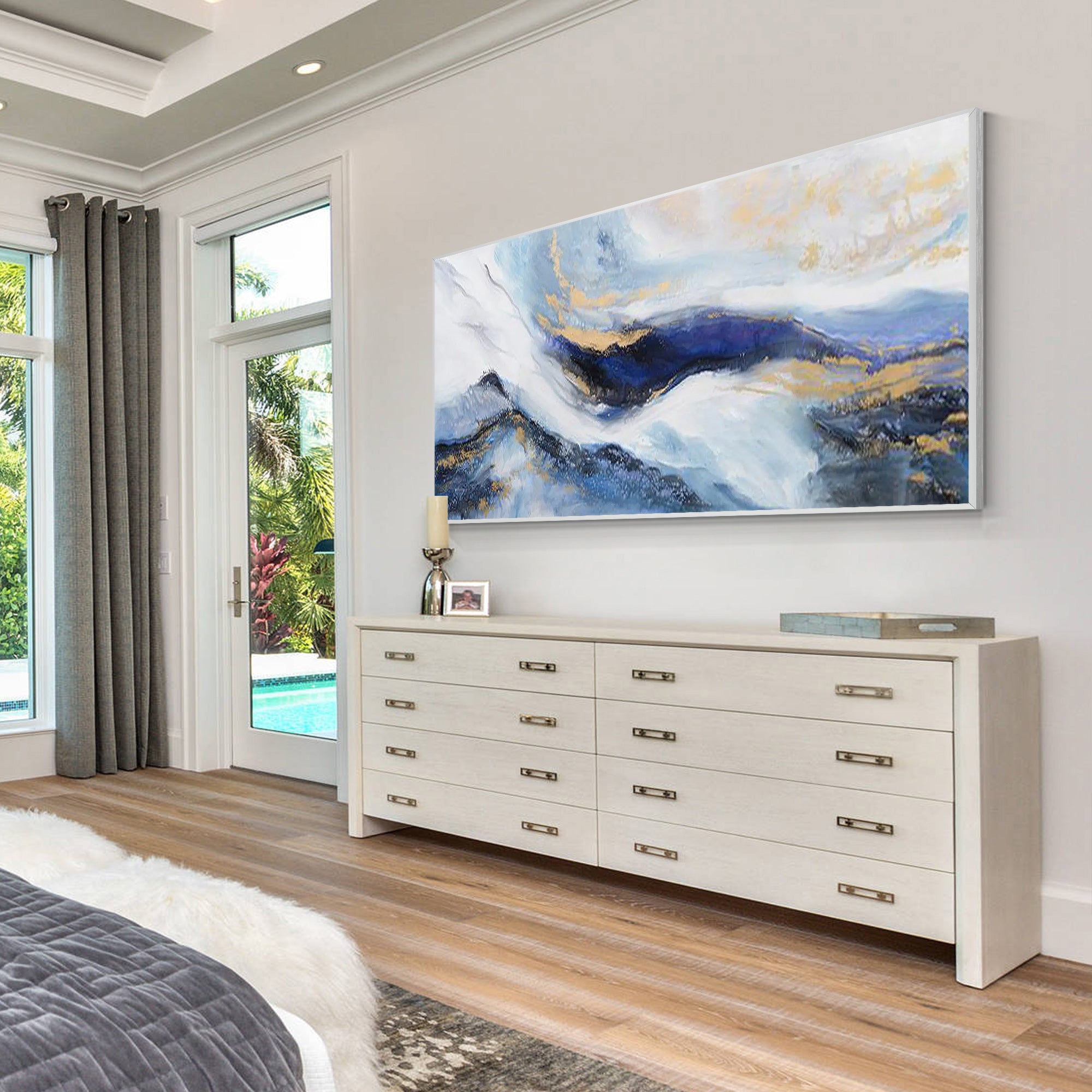 Navy blue Gold Mountain wall art