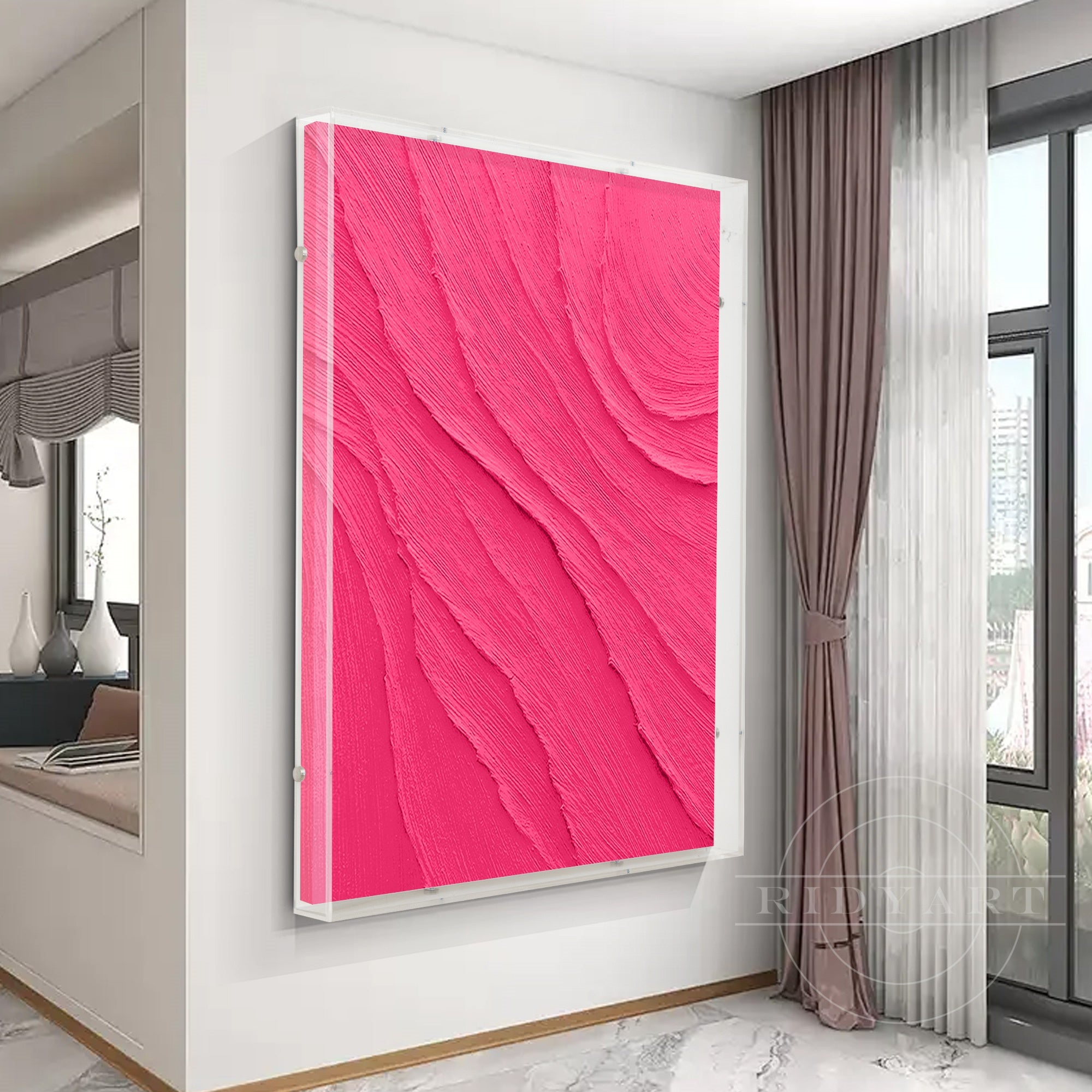 Modern pink textured artwork for minimalist bedroom wall decor