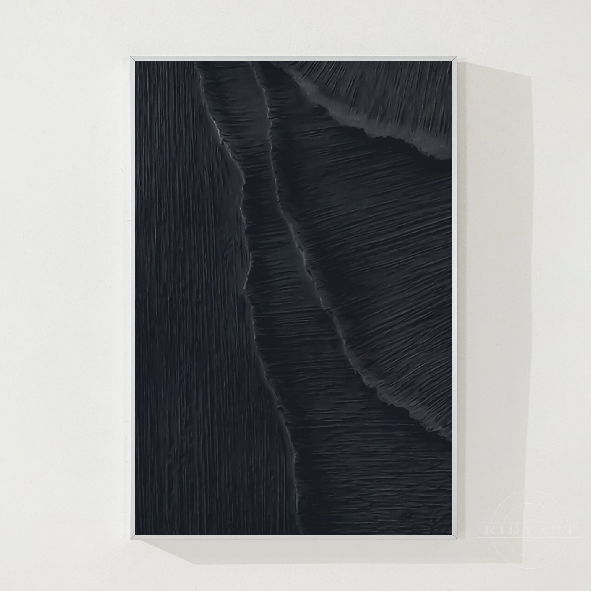 Matte Black 3D Texture Sea Waves Original Canvas Vertical Art