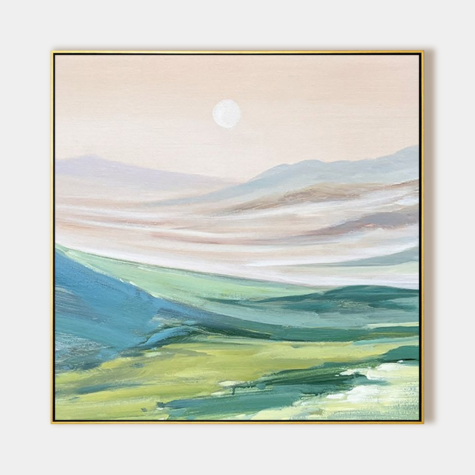 Sage Green Mountain Landscape Oil Painting