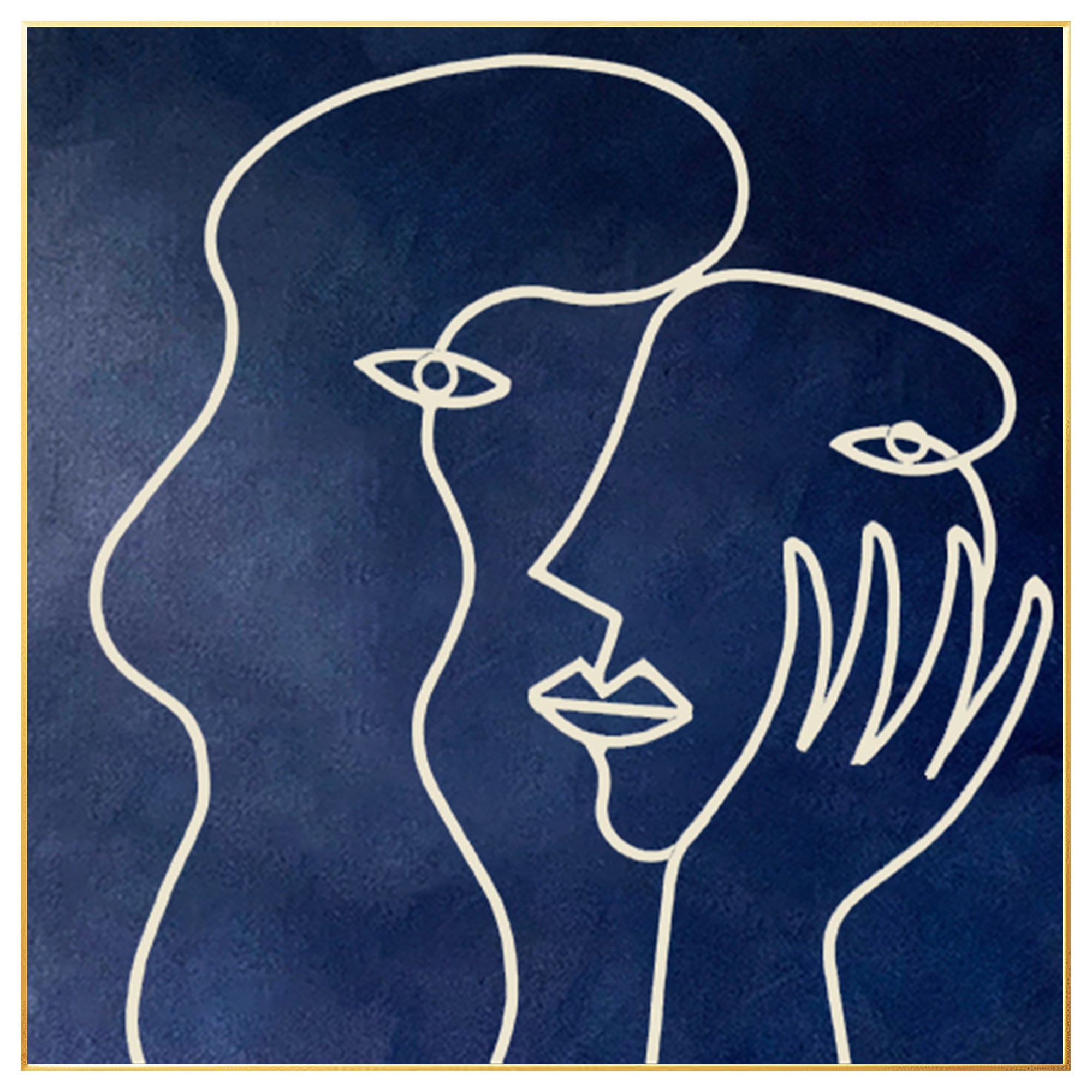 Picasso One Line Art - Navy Blue Minimalist Canvas Painting