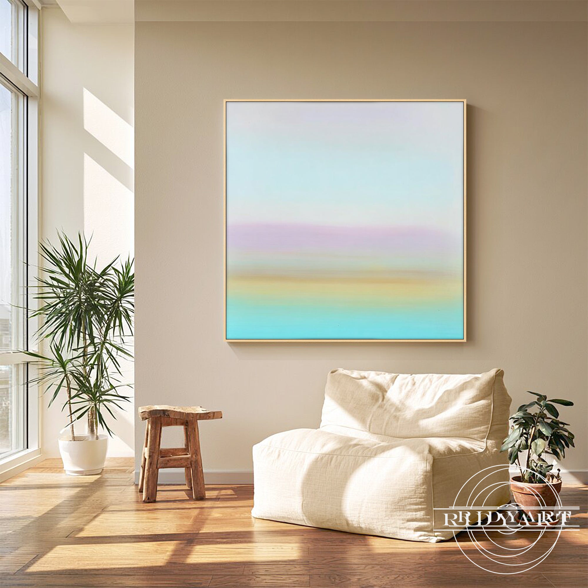Soft blurred sky and sea gradient painting for calming home decor