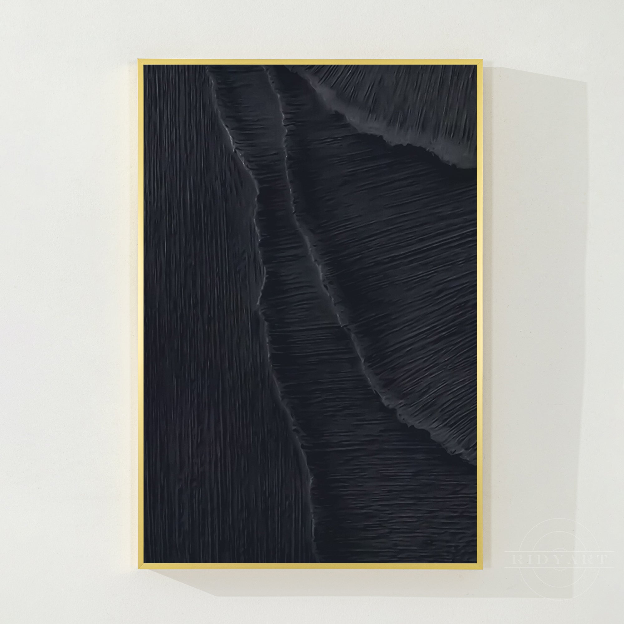 Matte Black 3D Texture Sea Waves Original Canvas Vertical Art