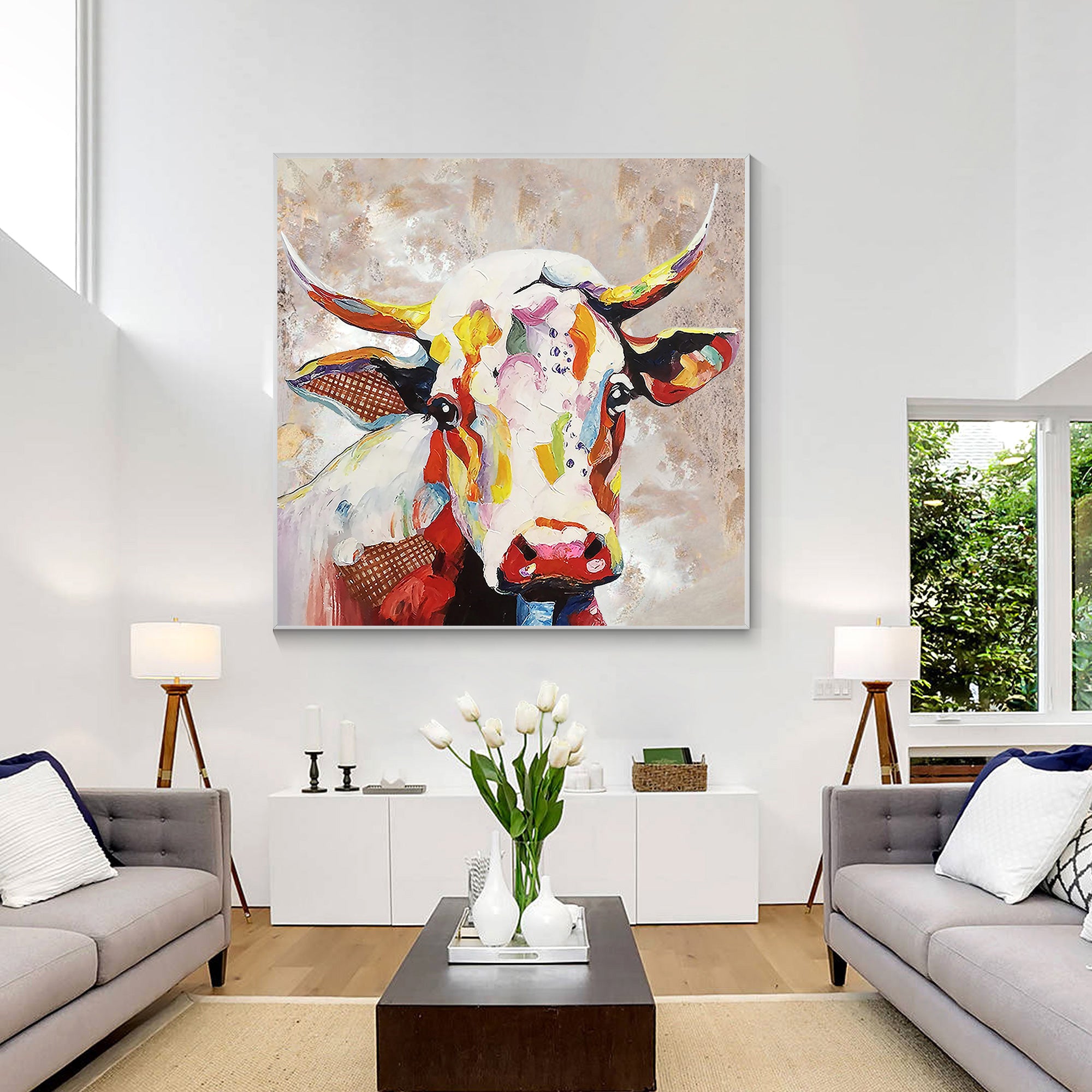 Colorful Cow Oil Painting